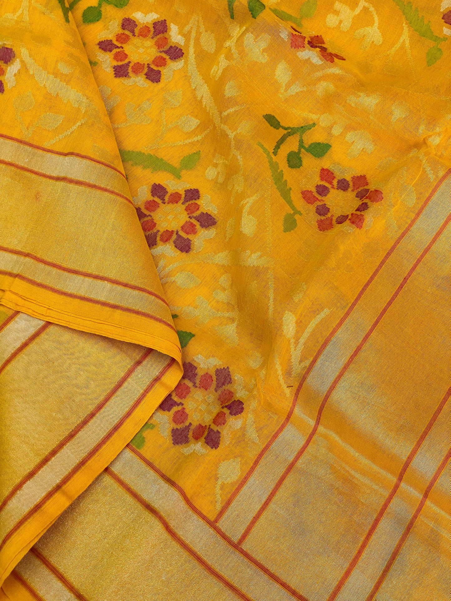 Pure Jamdani Handloom Saree Yellow (Jamdaniya)