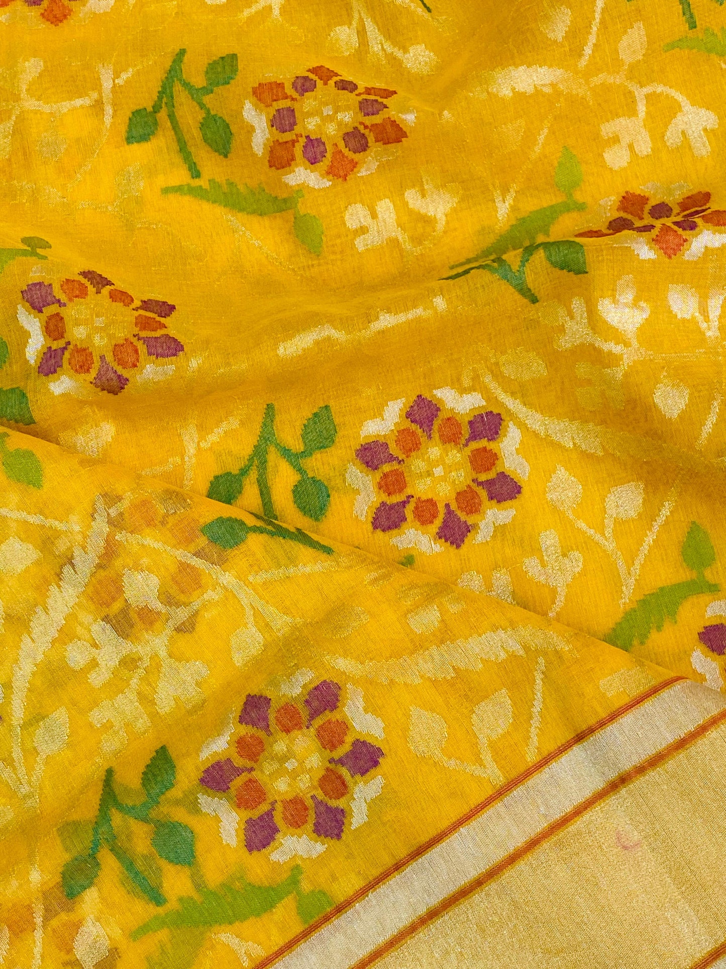Pure Jamdani Handloom Saree Yellow (Jamdaniya)