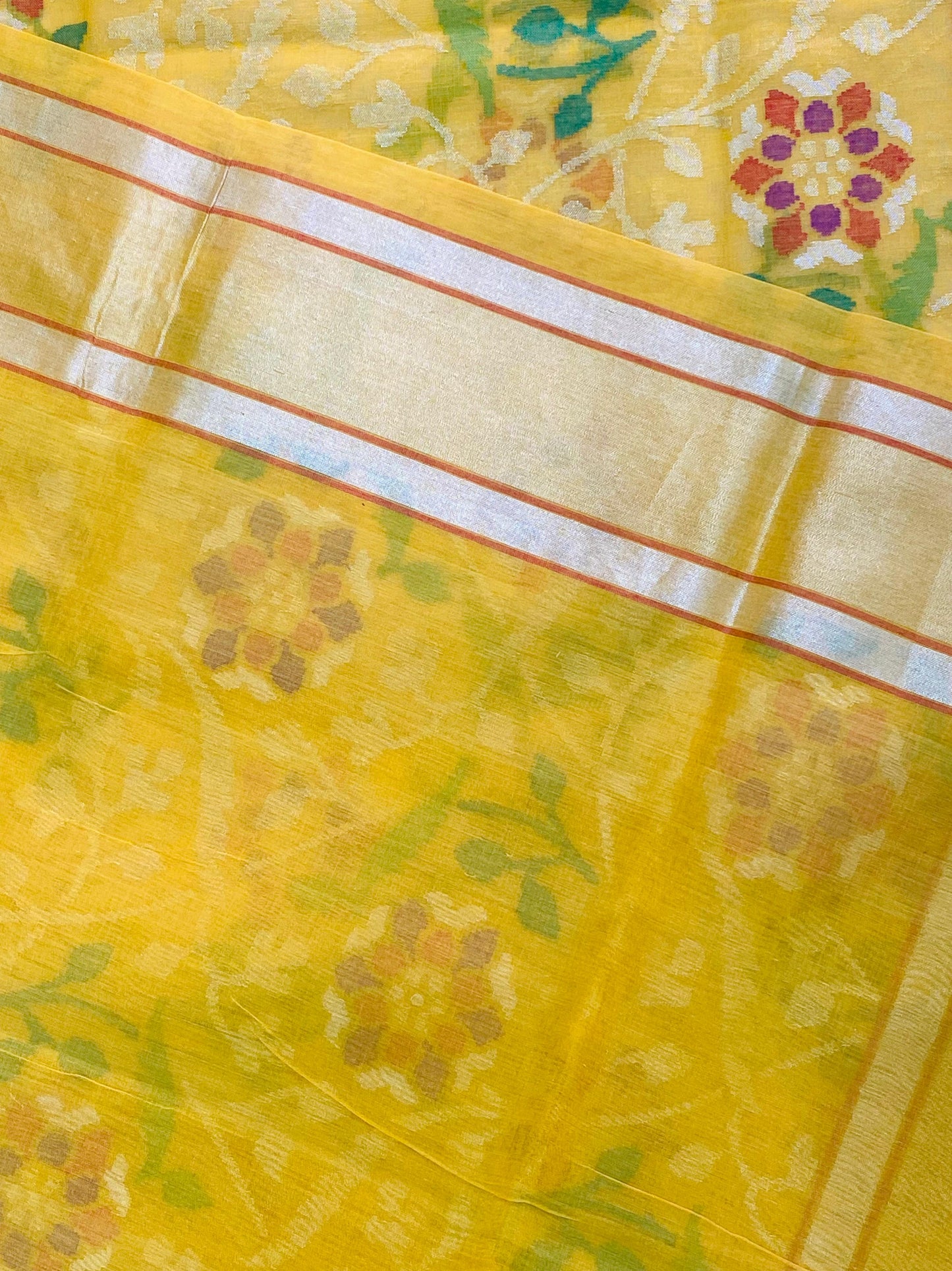 Pure Jamdani Handloom Saree Yellow (Jamdaniya)