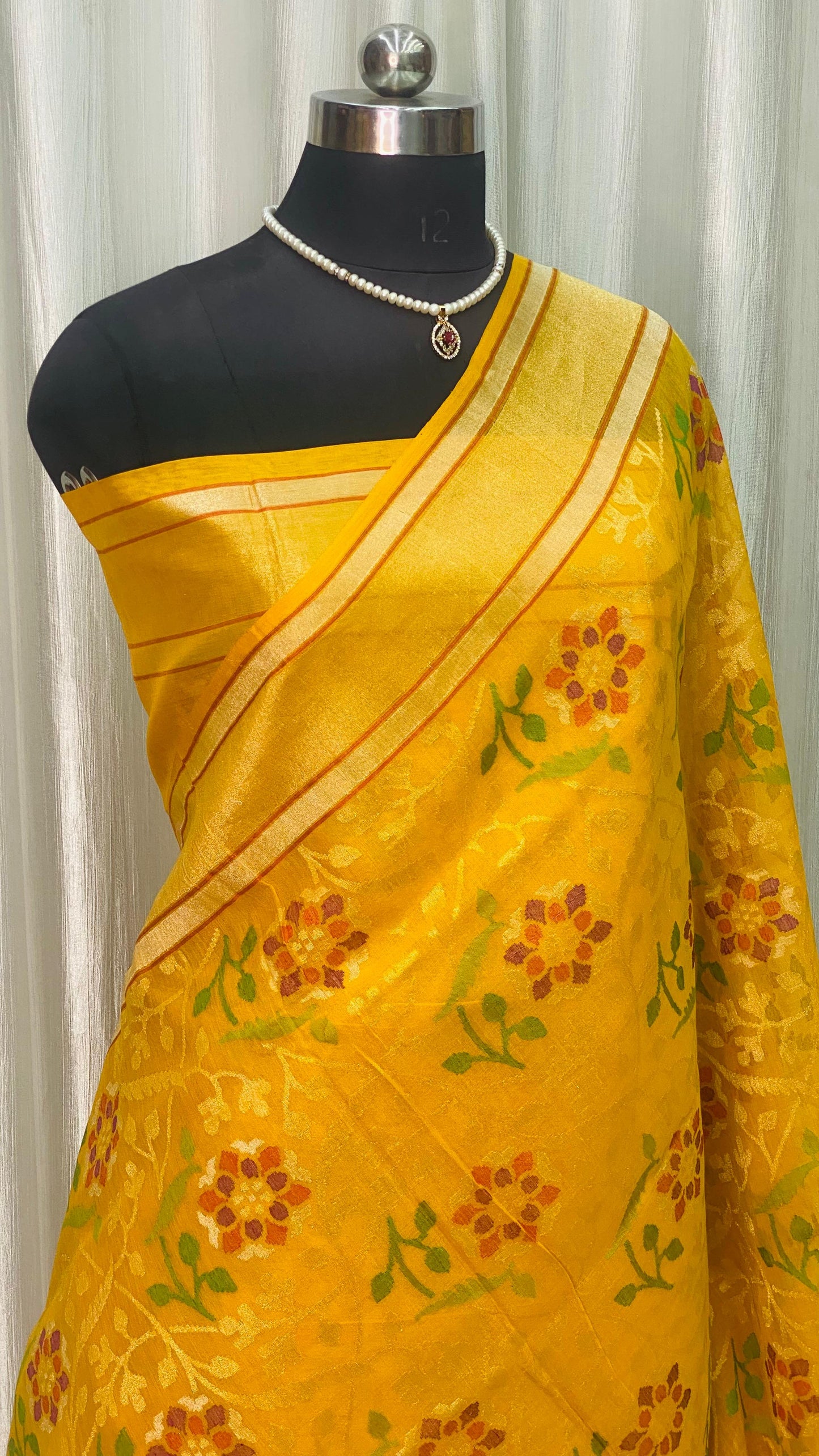 Pure Jamdani Handloom Saree Yellow (Jamdaniya)