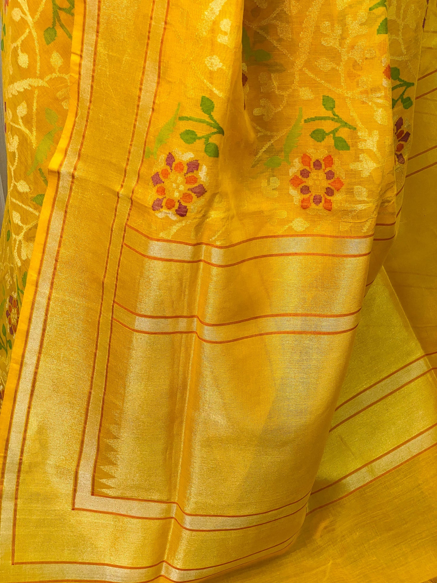 Pure Jamdani Handloom Saree Yellow (Jamdaniya)