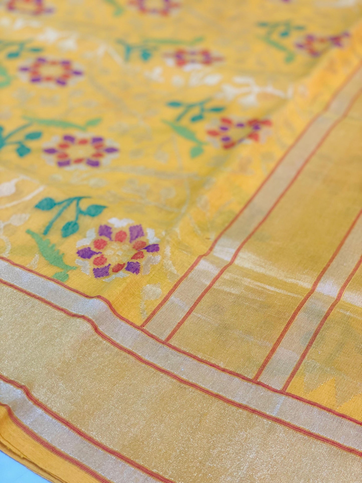 Pure Jamdani Handloom Saree Yellow (Jamdaniya)