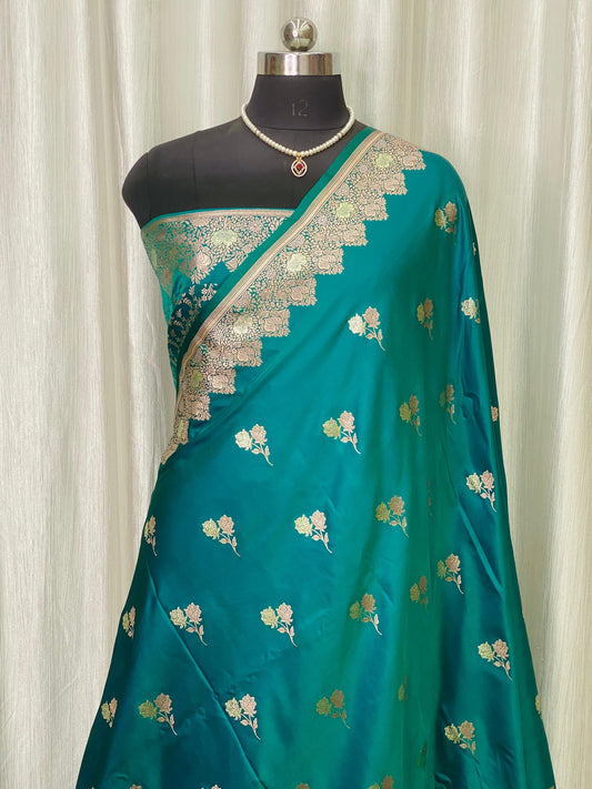 Banarasi Mashru Silk Saree Aqua Blue