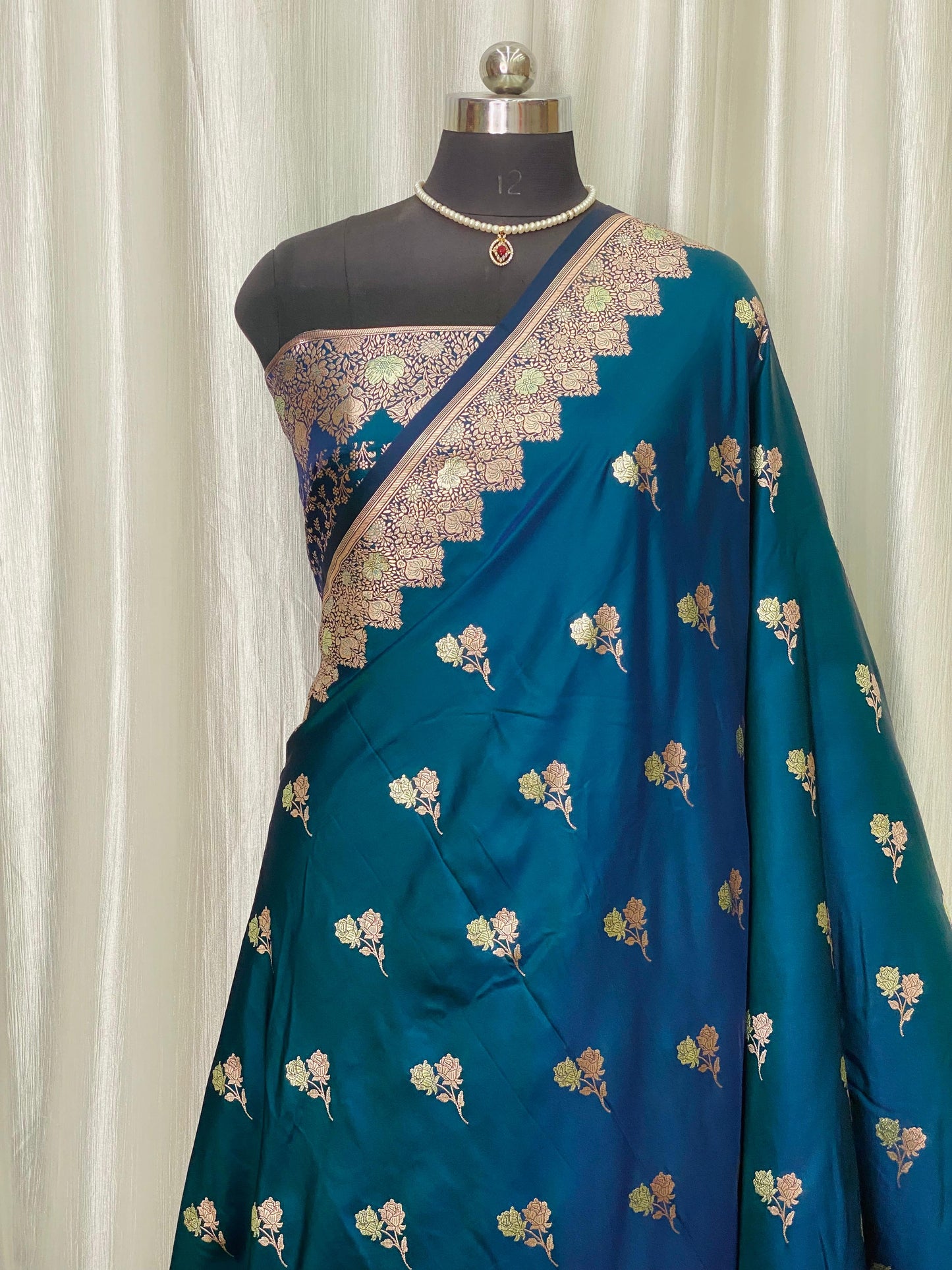 Banarasi Mashru Silk Saree Deep Blue
