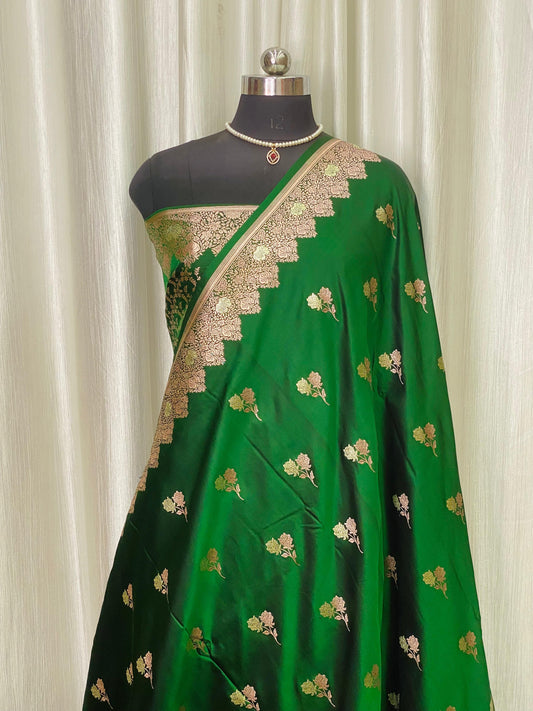 Banarasi Mashru Silk Saree Emerald Green