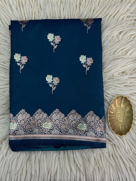 Banarasi Mashru Silk Saree Deep Blue