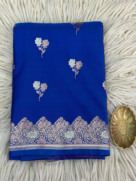 Banarasi Mashru Silk Saree Peacock Blue