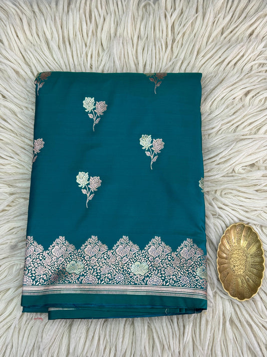 Banarasi Mashru Silk Saree Aqua Blue