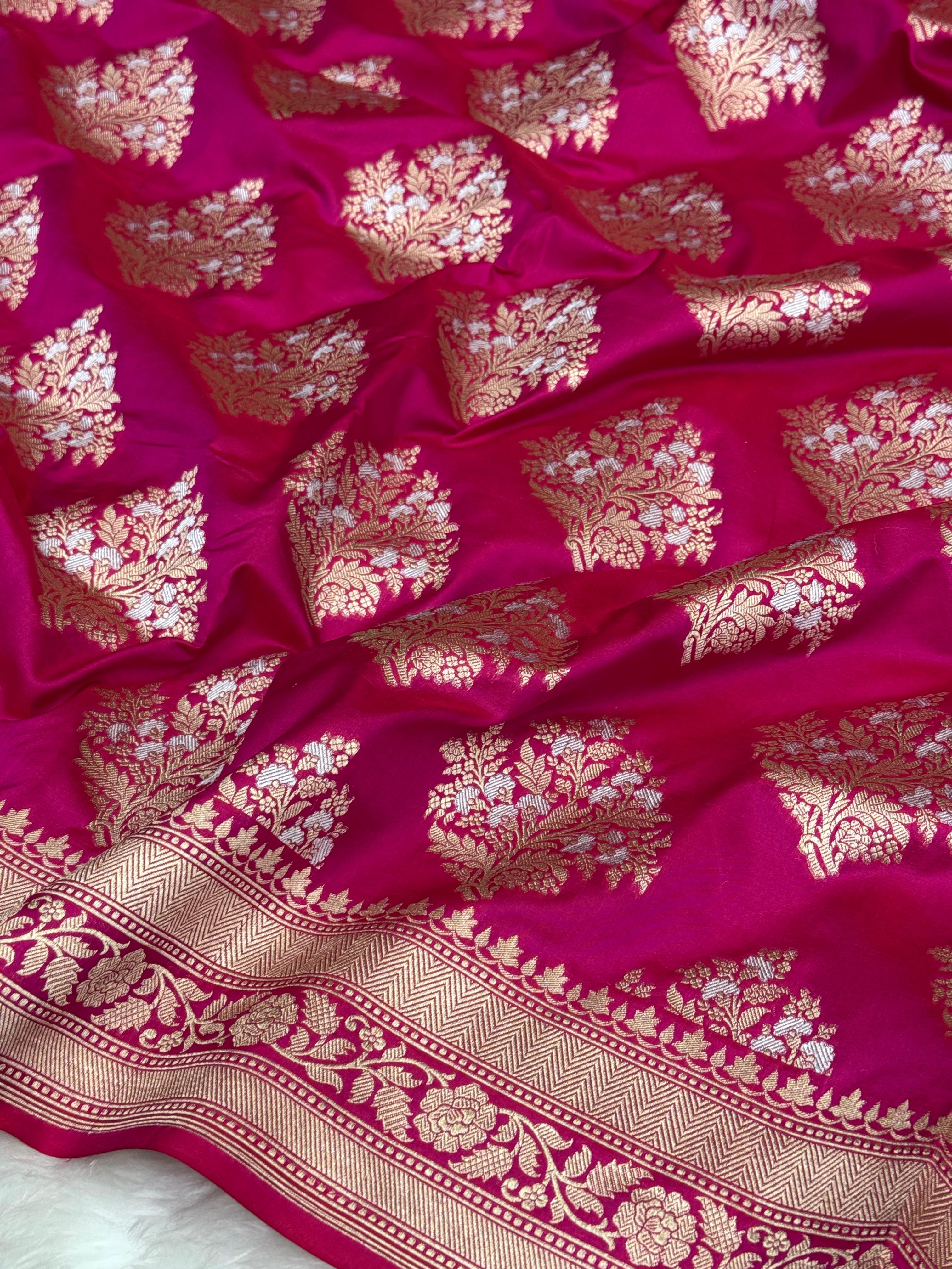 Pure Handloom Katan Silk Kadhua Alfi Boota Banarasi Saree