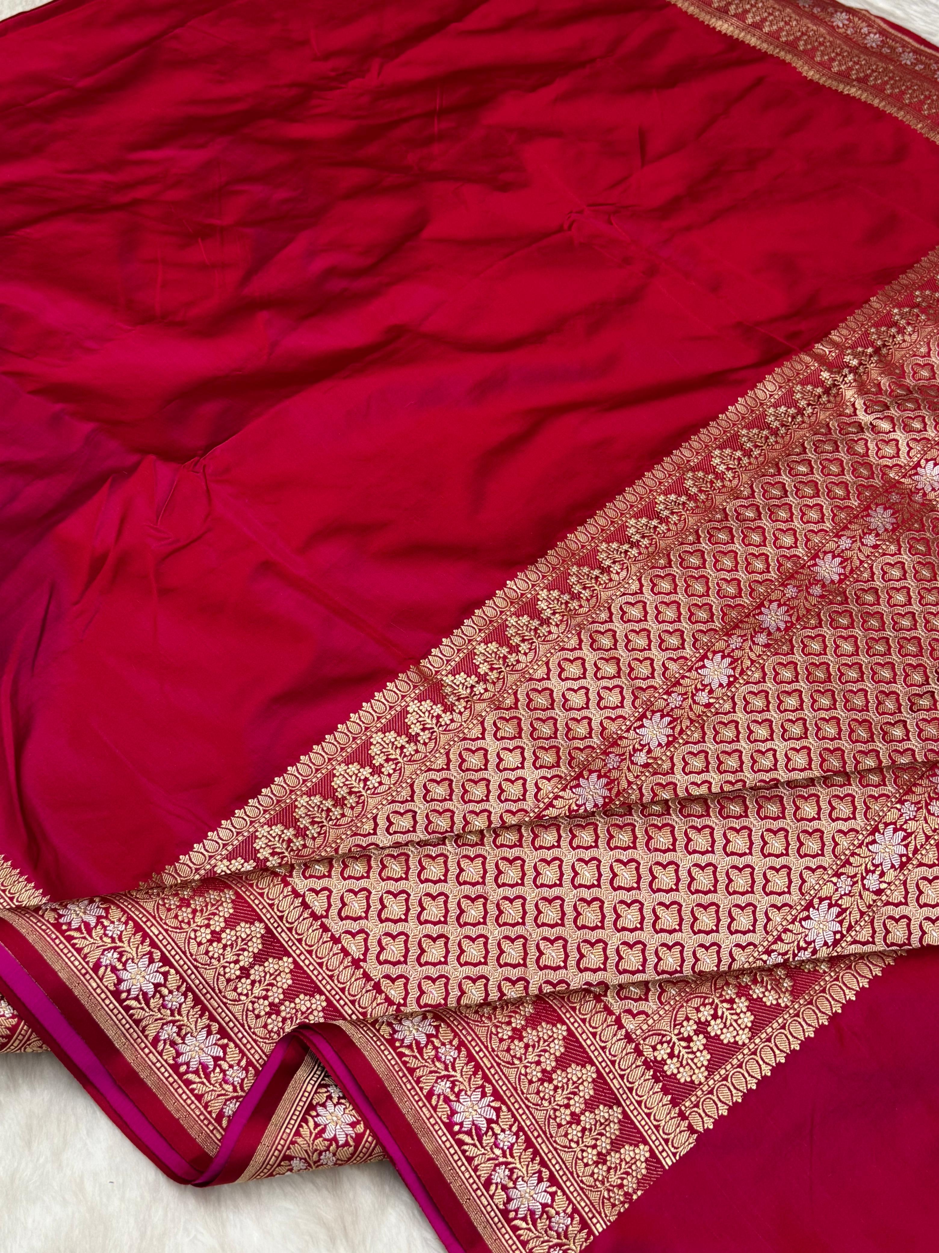 Pure Handloom Satin Silk Banarasi Saree with Alfi Meenakari
