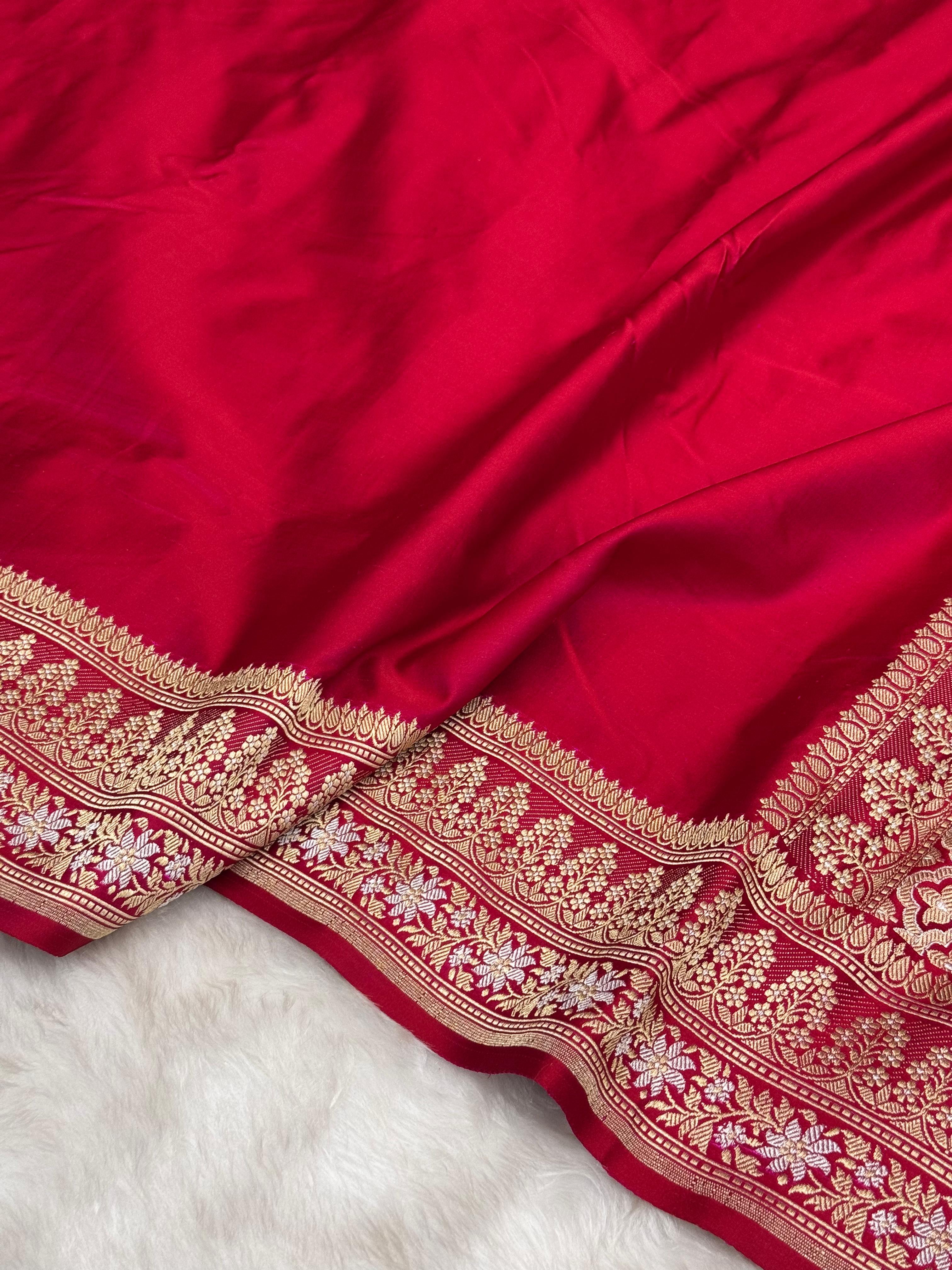 Pure Handloom Satin Silk Banarasi Saree with Alfi Meenakari