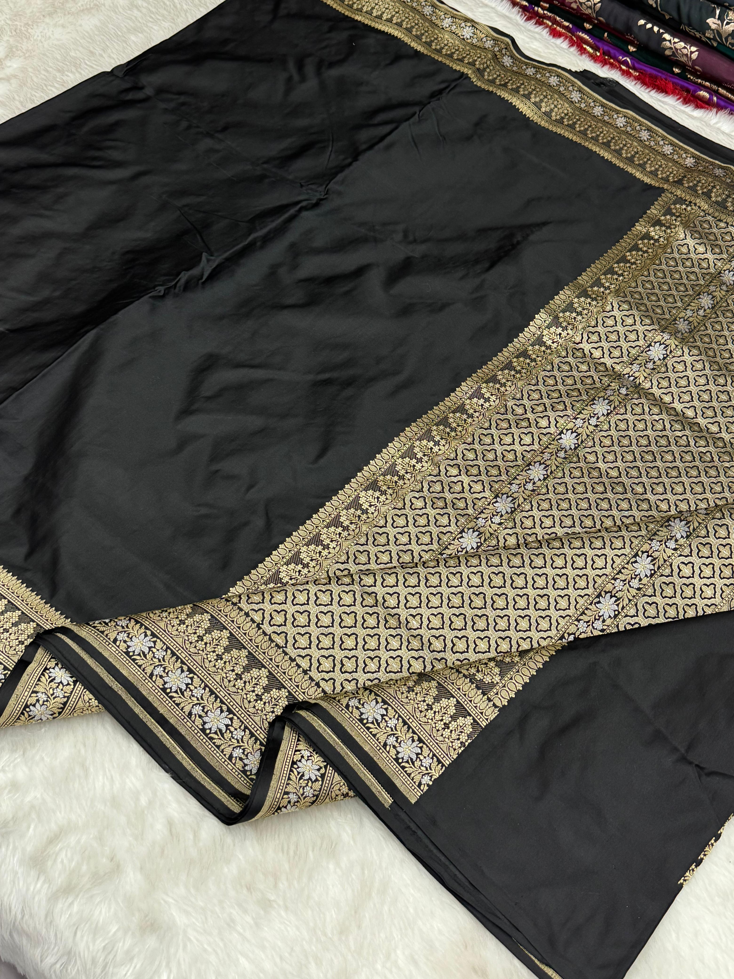 Pure Handloom Satin Silk Banarasi Saree with Alfi Meenakari