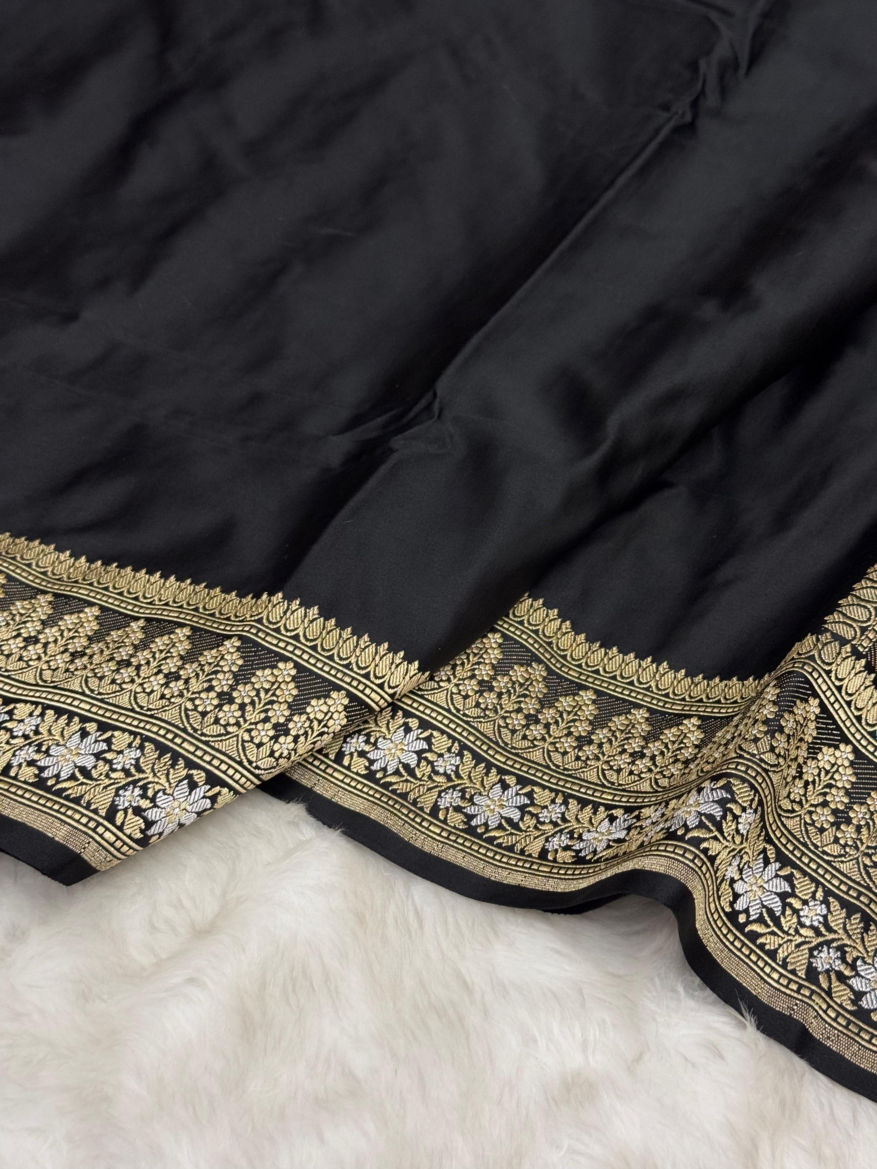 Pure Handloom Satin Silk Banarasi Saree with Alfi Meenakari