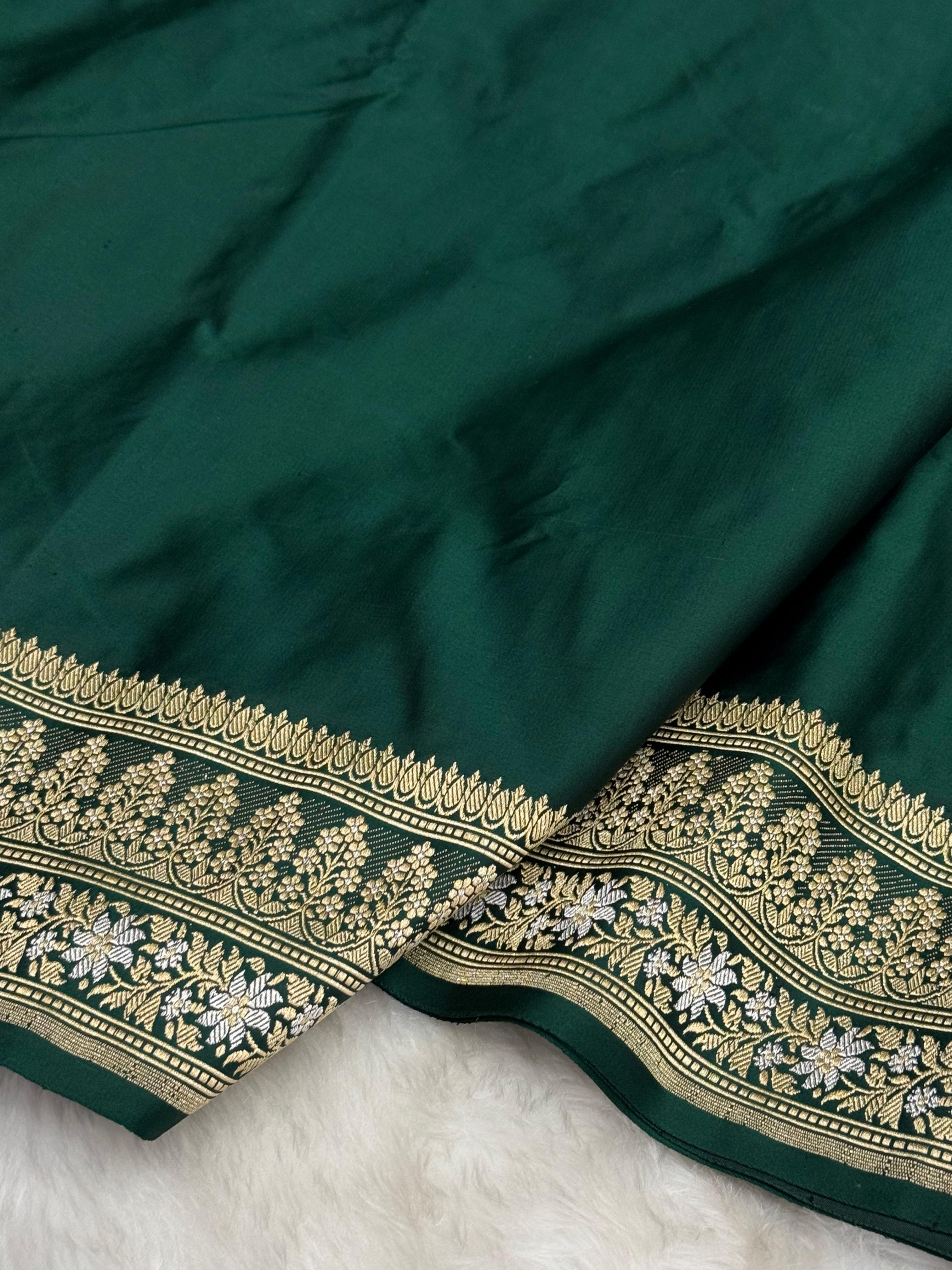 Pure Handloom Satin Silk Banarasi Saree with Alfi Meenakari