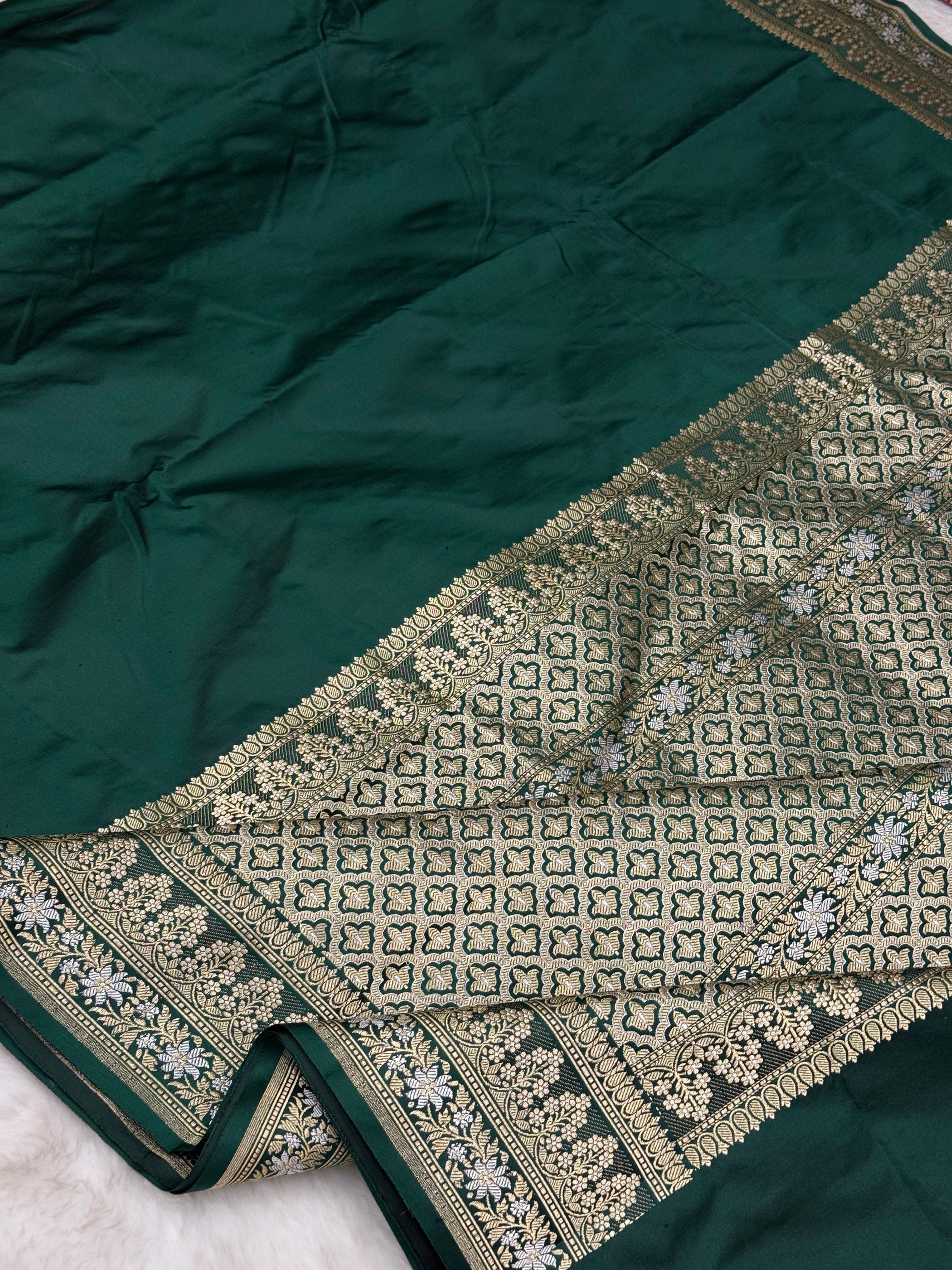 Pure Handloom Satin Silk Banarasi Saree with Alfi Meenakari