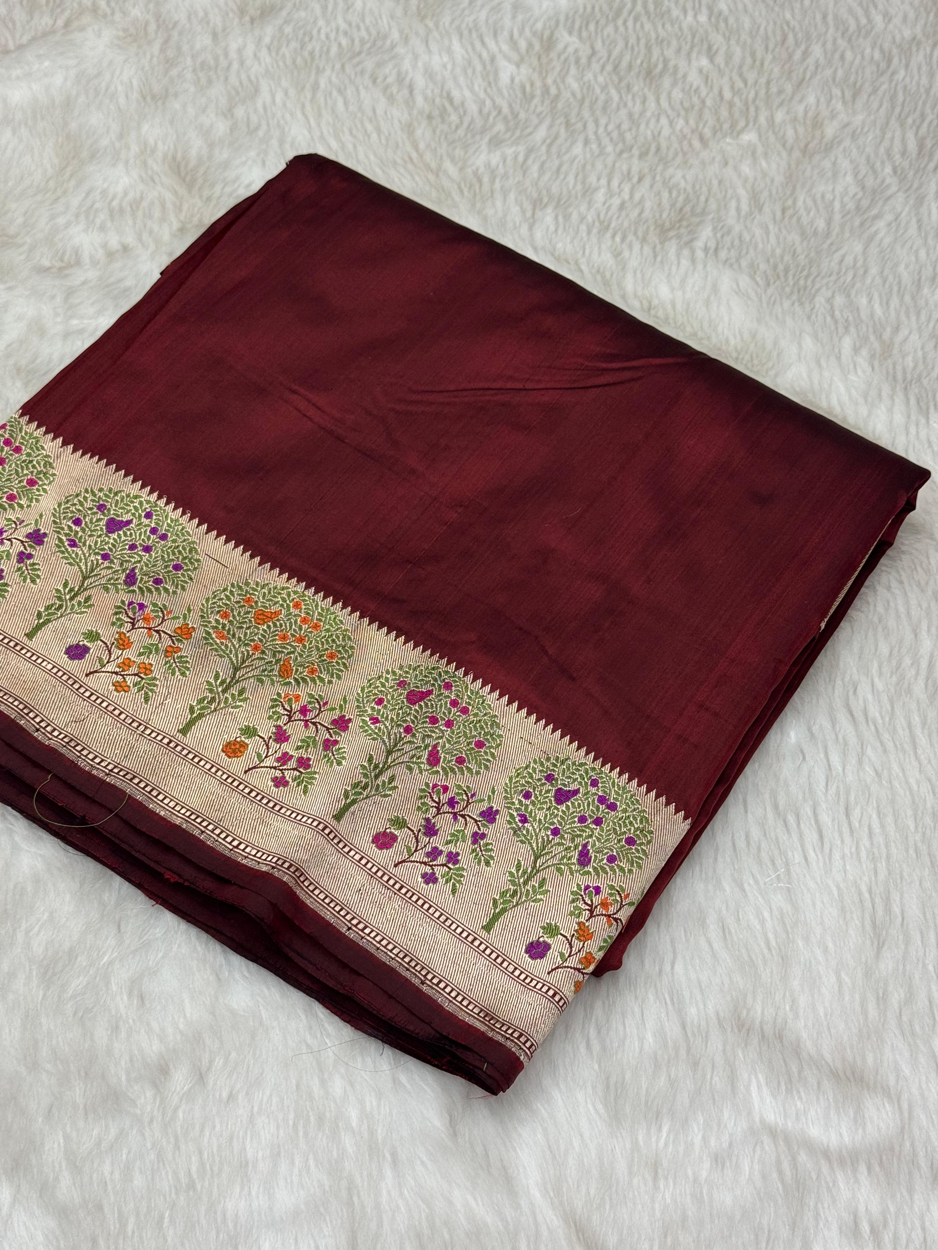 Pure Handloom Katan Silk Paithani Border Banarasi Saree
