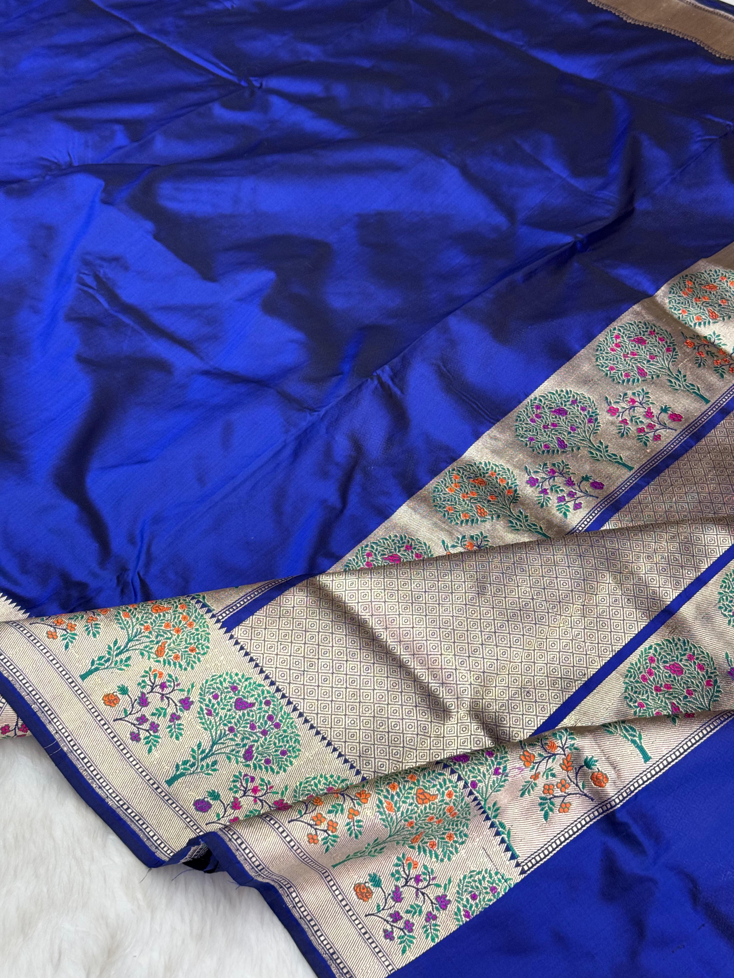 Pure Handloom Katan Silk Paithani Border Banarasi Saree