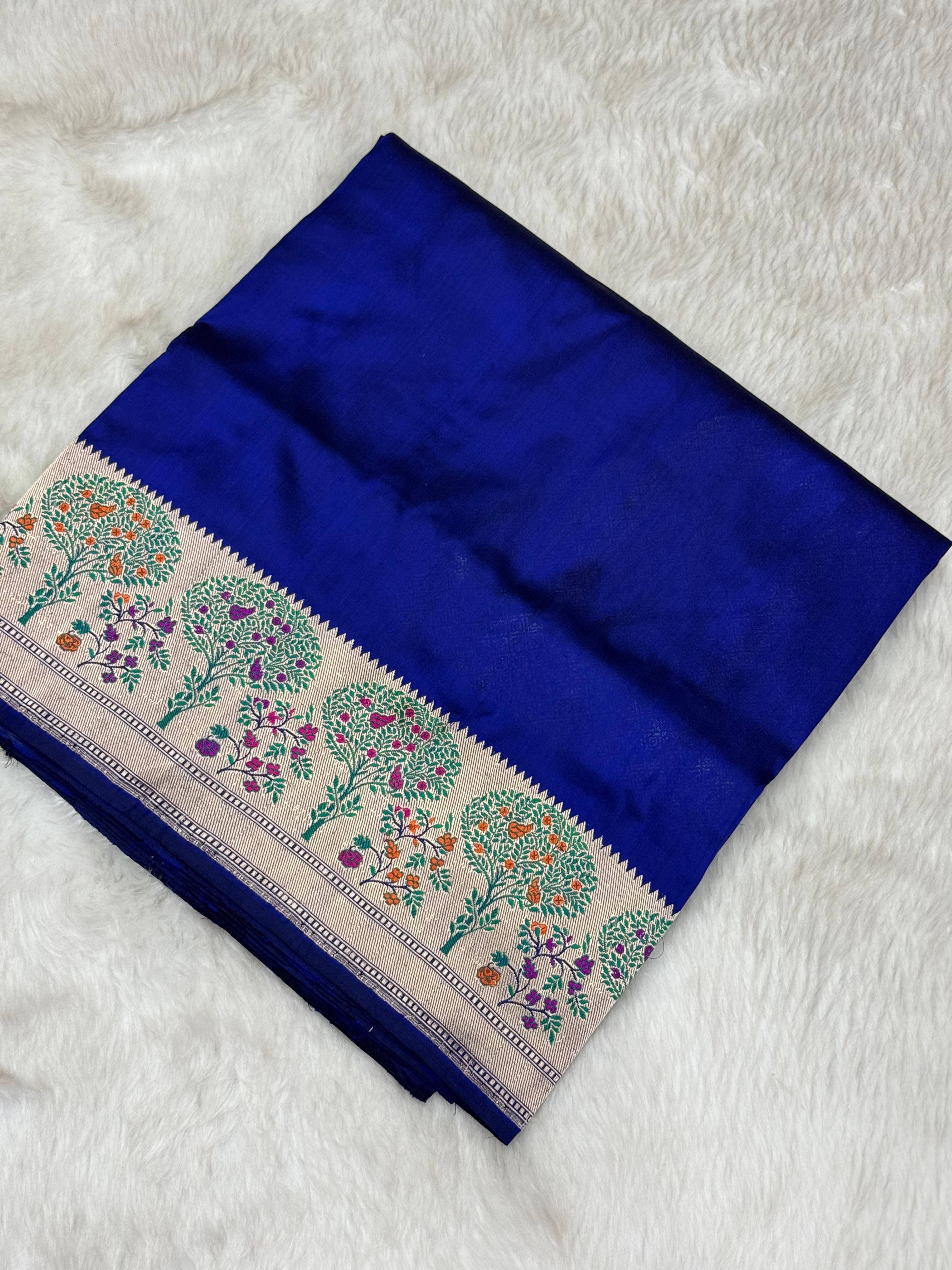 Pure Handloom Katan Silk Paithani Border Banarasi Saree