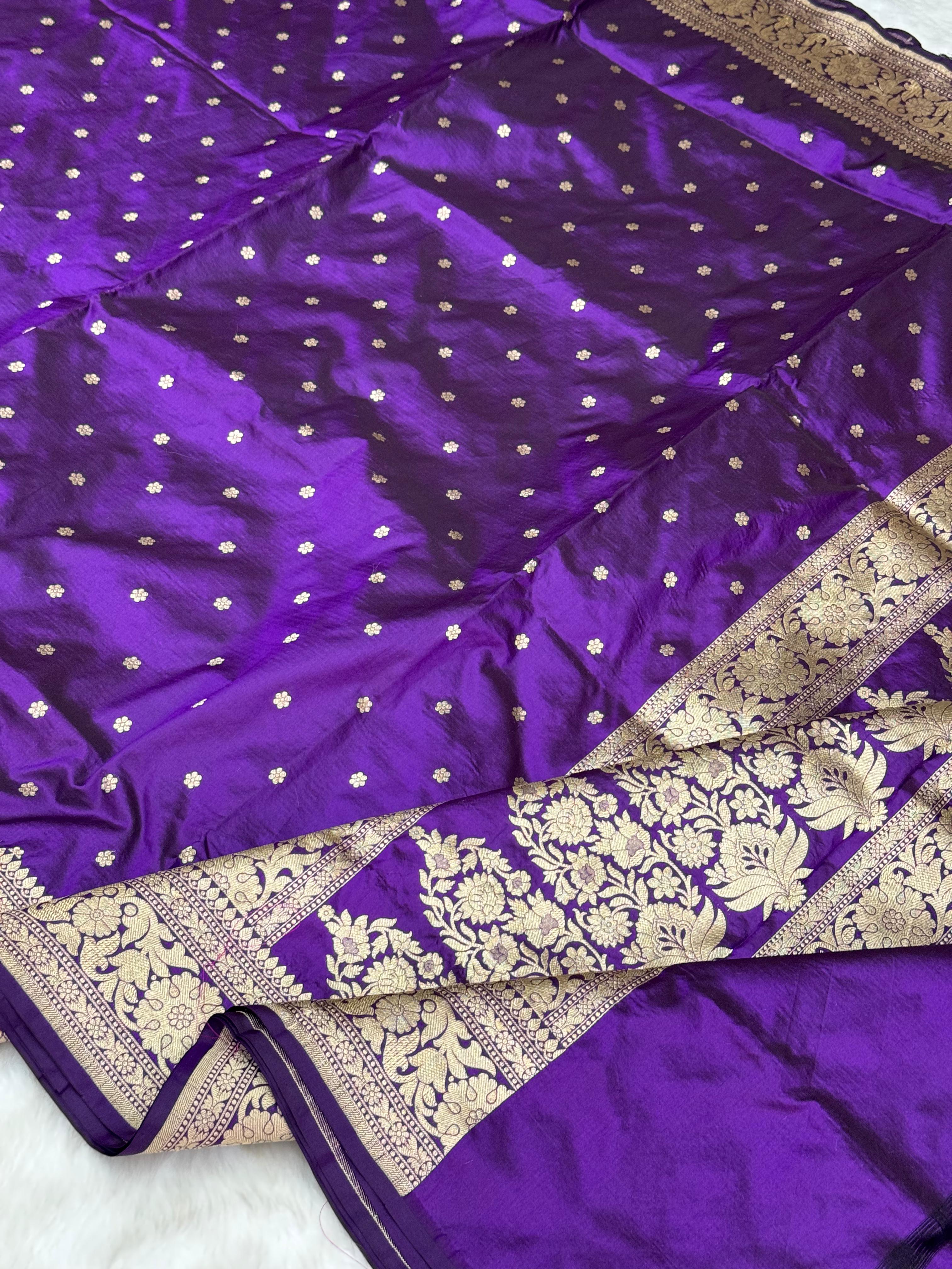 Pure Handloom Katan Silk Banarasi Saree – All Over Booti