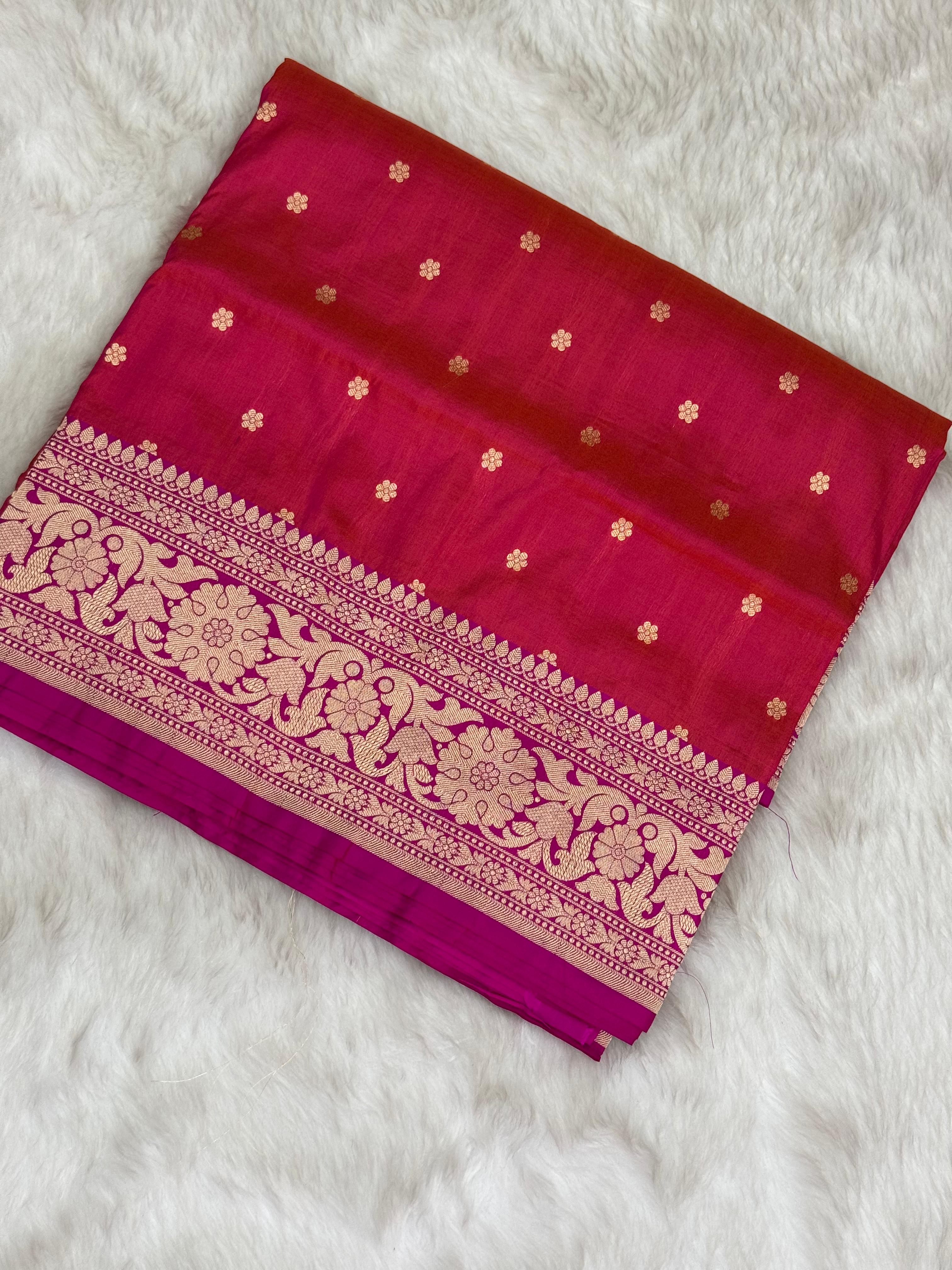 Pure Handloom Katan Silk Banarasi Saree – All Over Booti