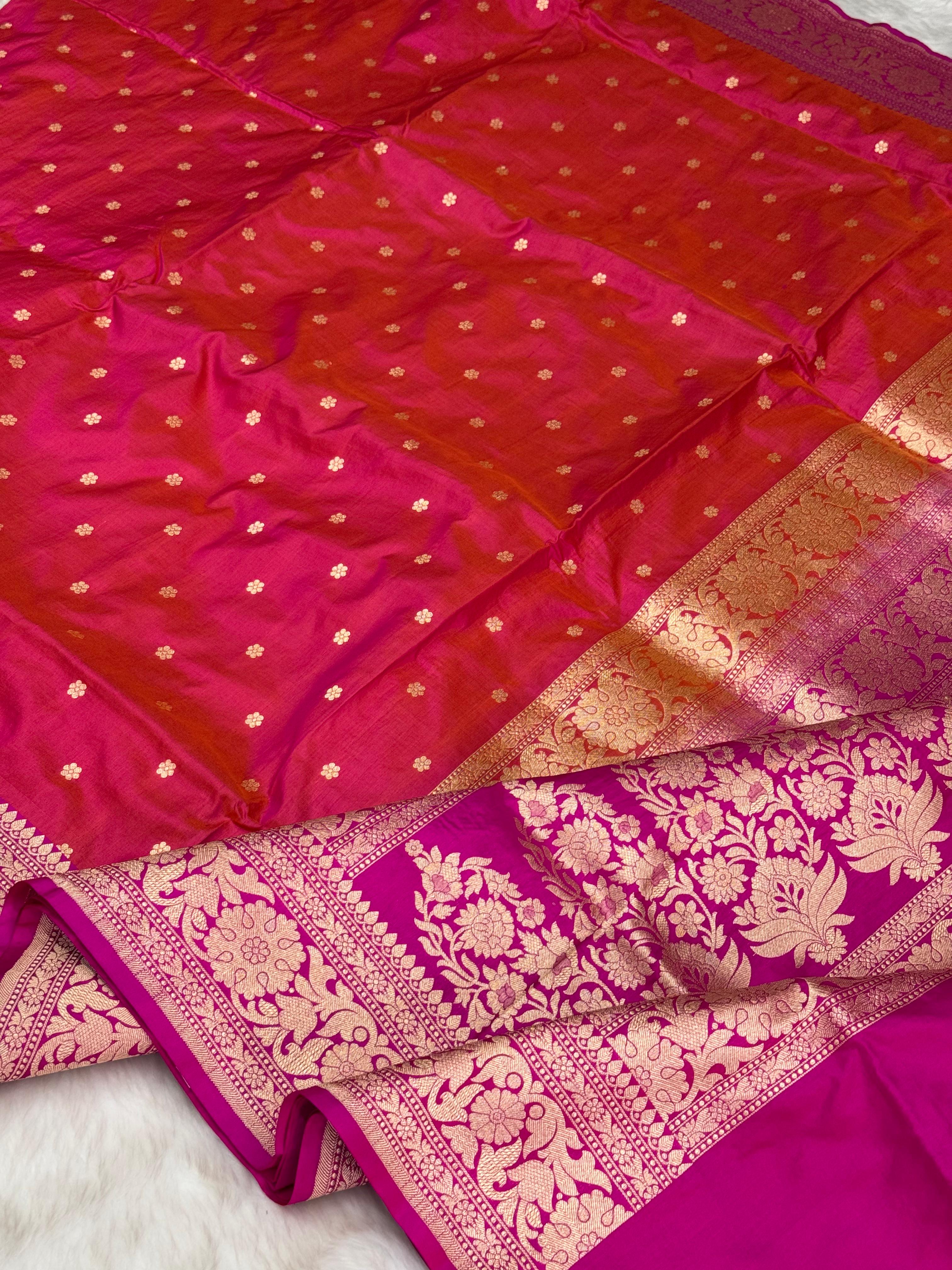 Pure Handloom Katan Silk Banarasi Saree – All Over Booti