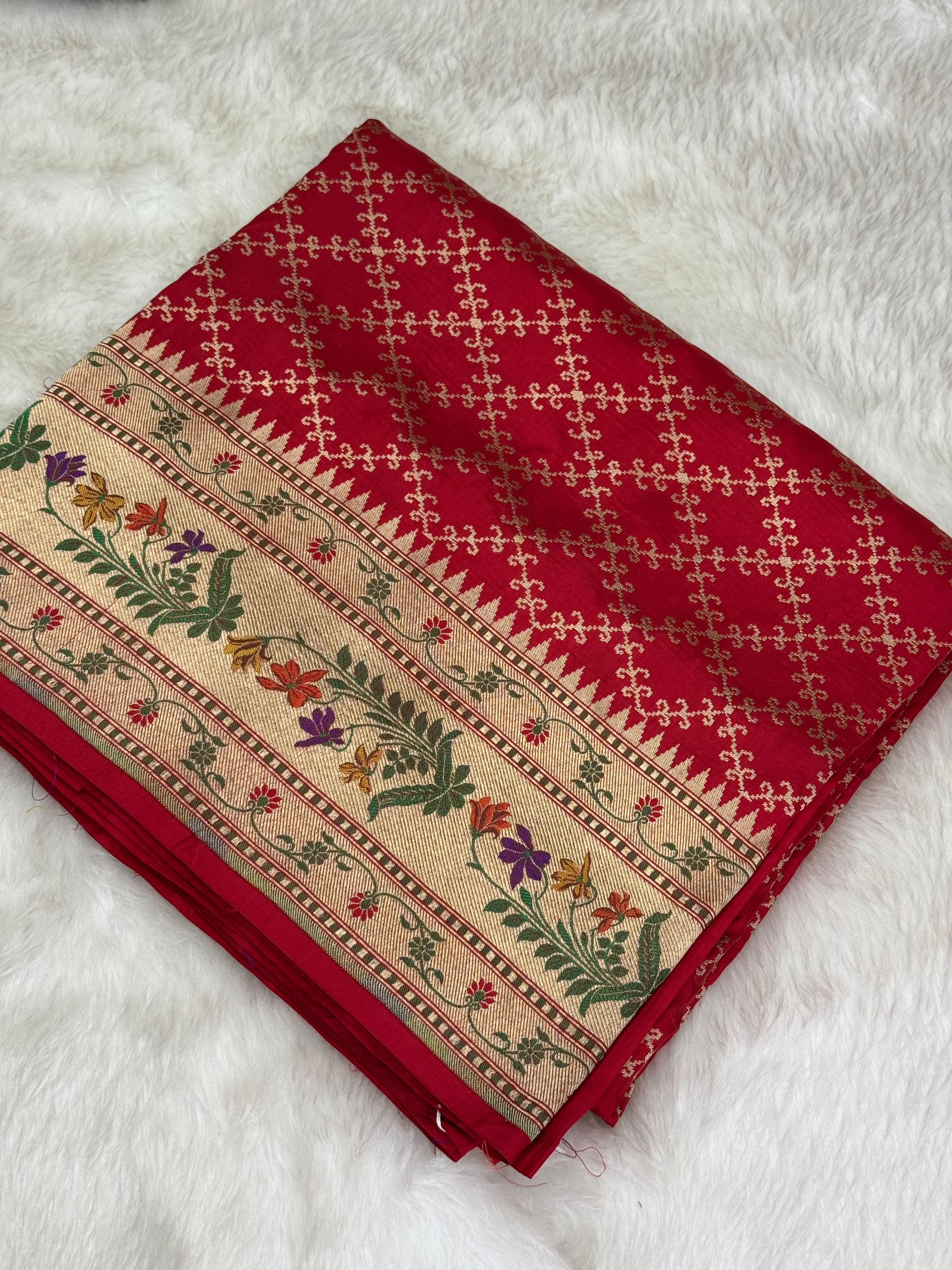 Pure Handloom Katan Silk Paithani Border Banarasi Saree