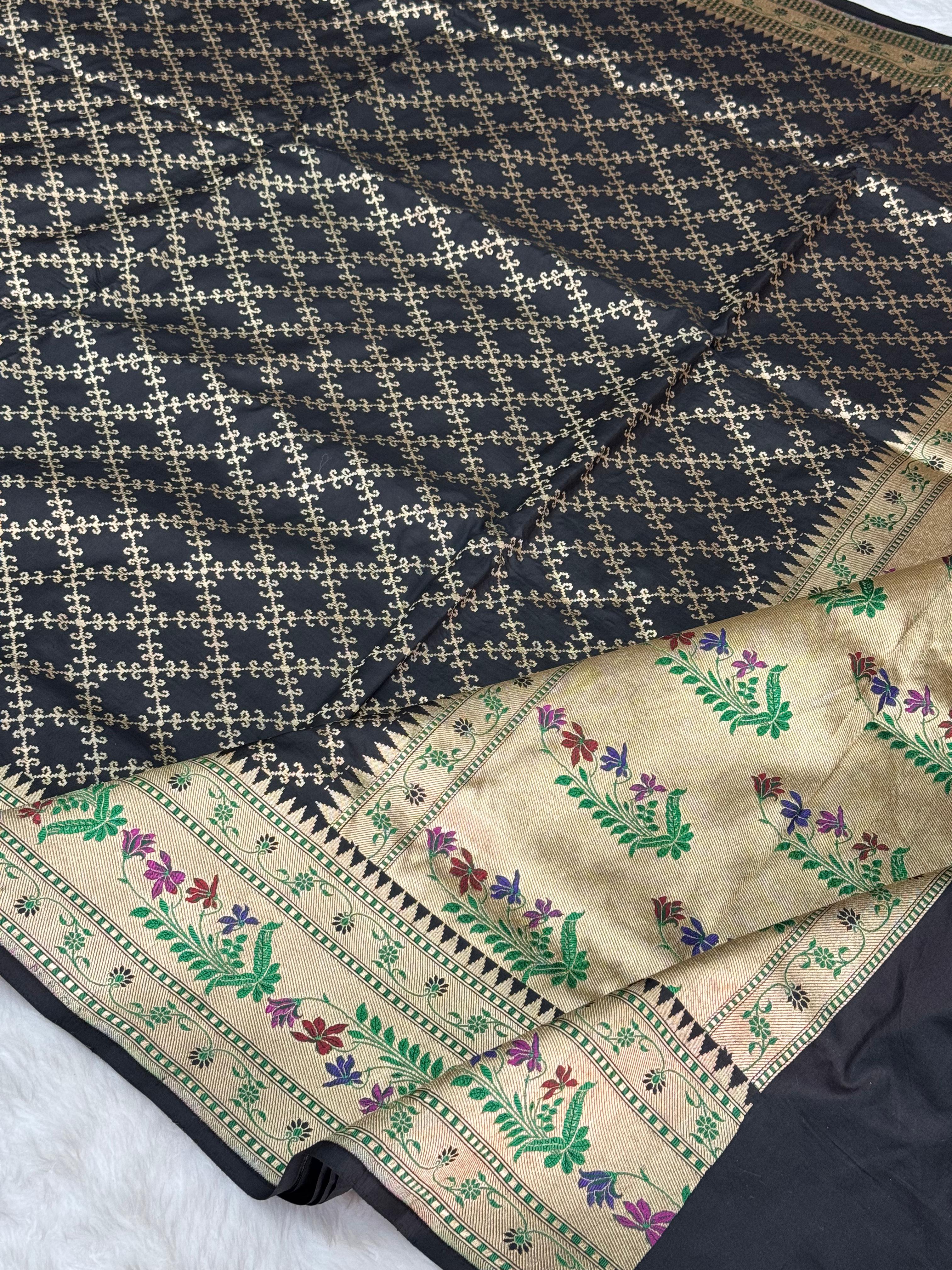 Pure Handloom Katan Silk Paithani Border Banarasi Saree