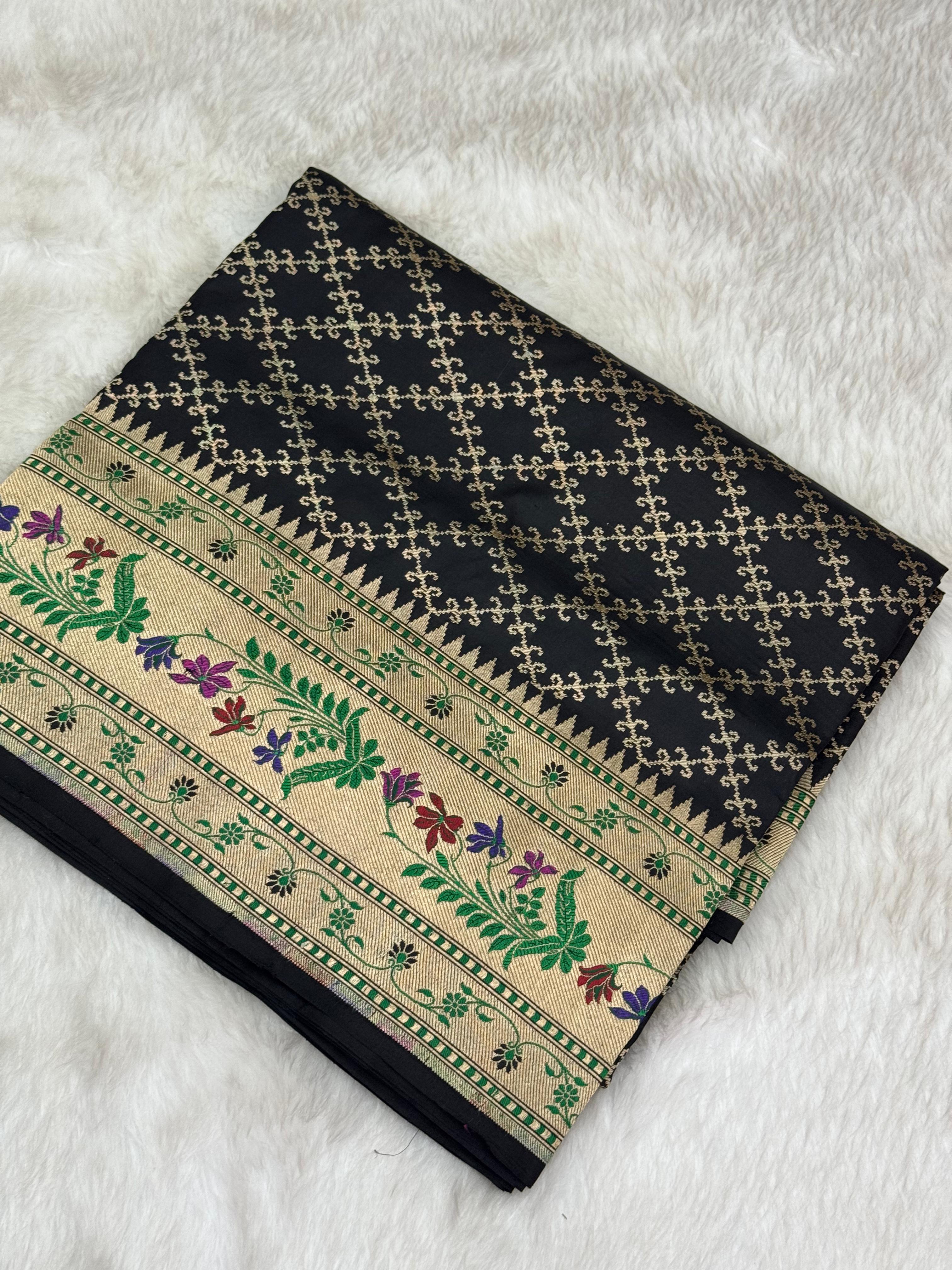 Pure Handloom Katan Silk Paithani Border Banarasi Saree