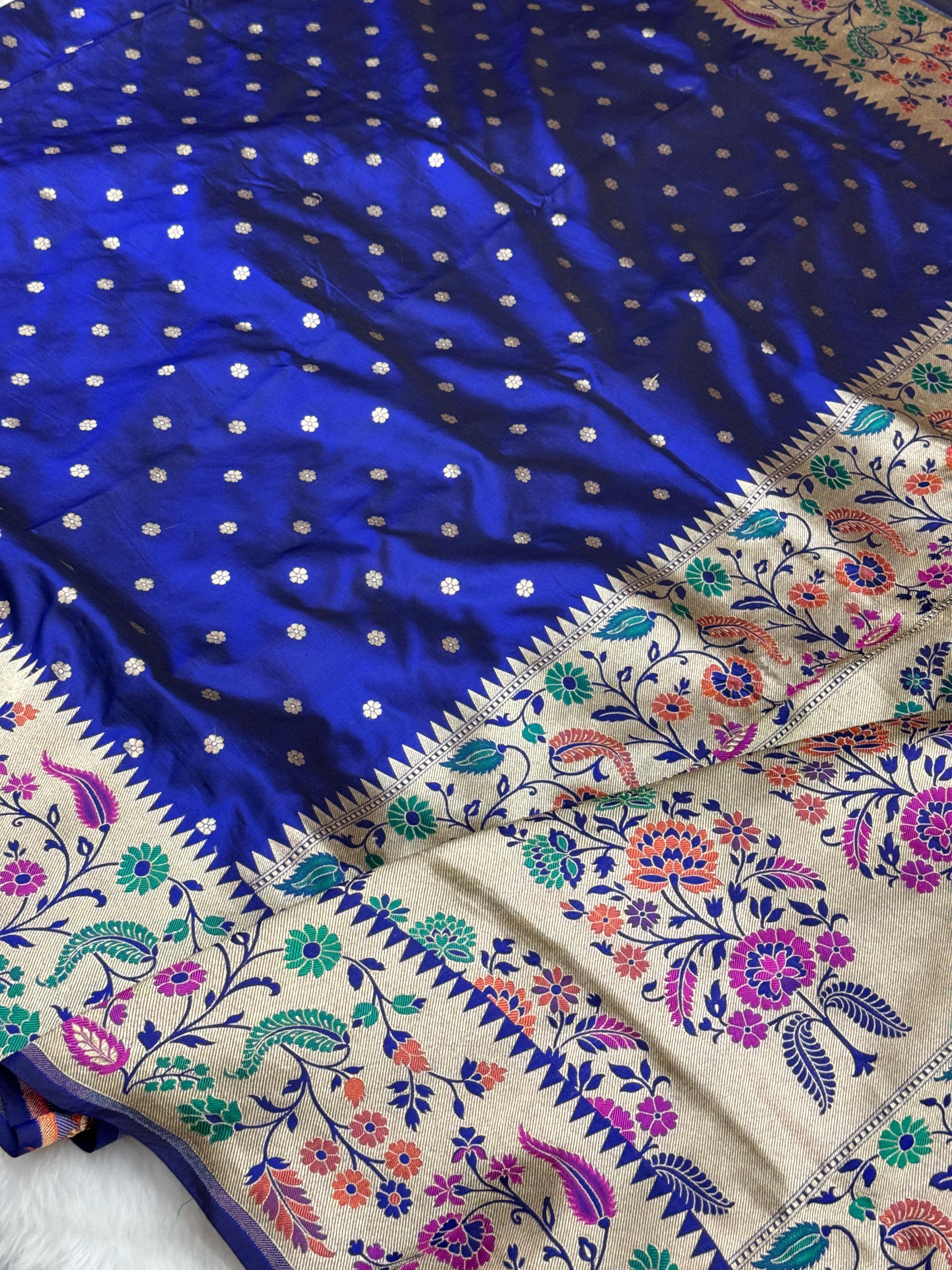 Pure Handloom Katan Silk Paithani Border Banarasi Saree – All Over Booti
