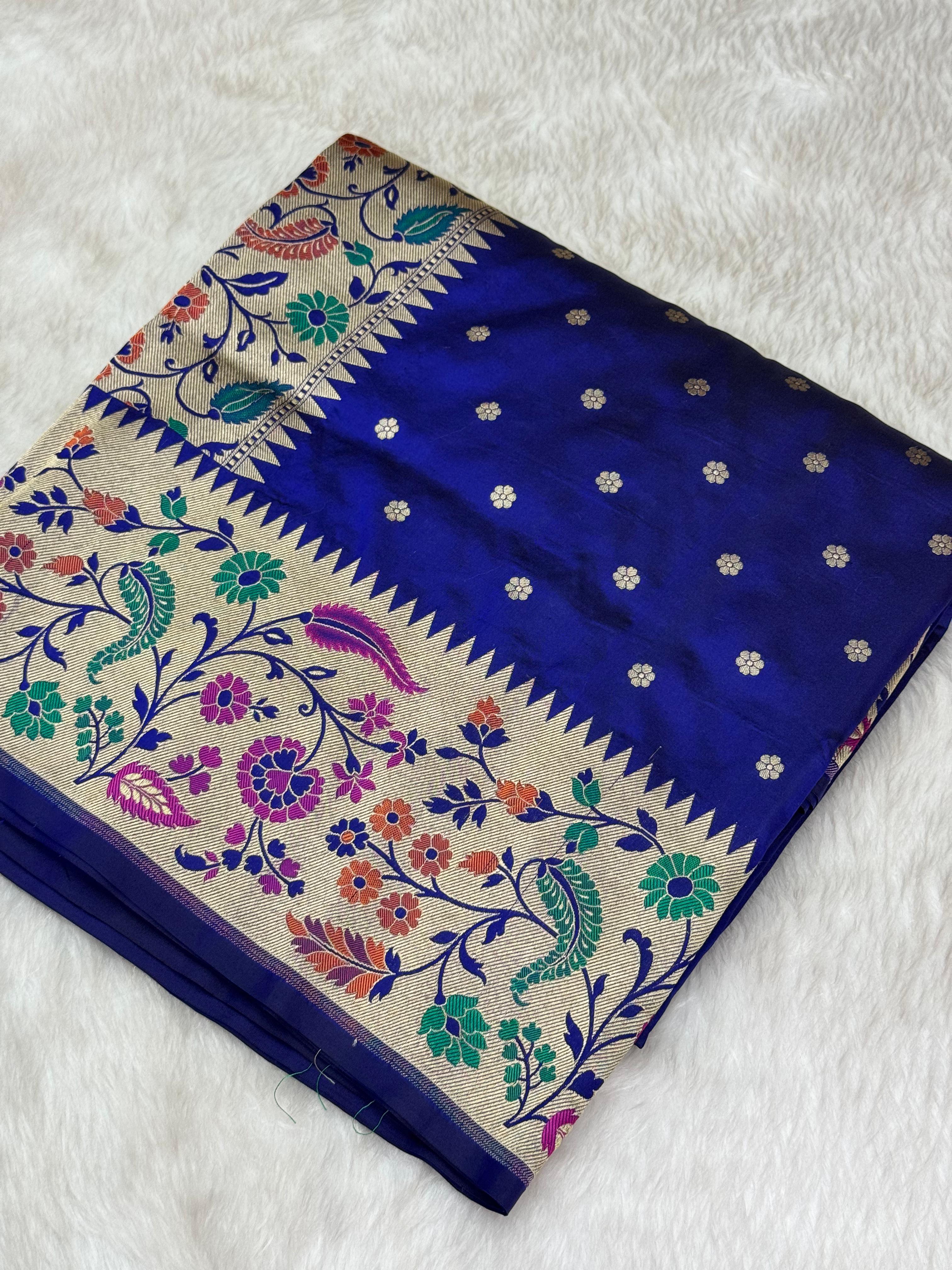 Pure Handloom Katan Silk Paithani Border Banarasi Saree – All Over Booti