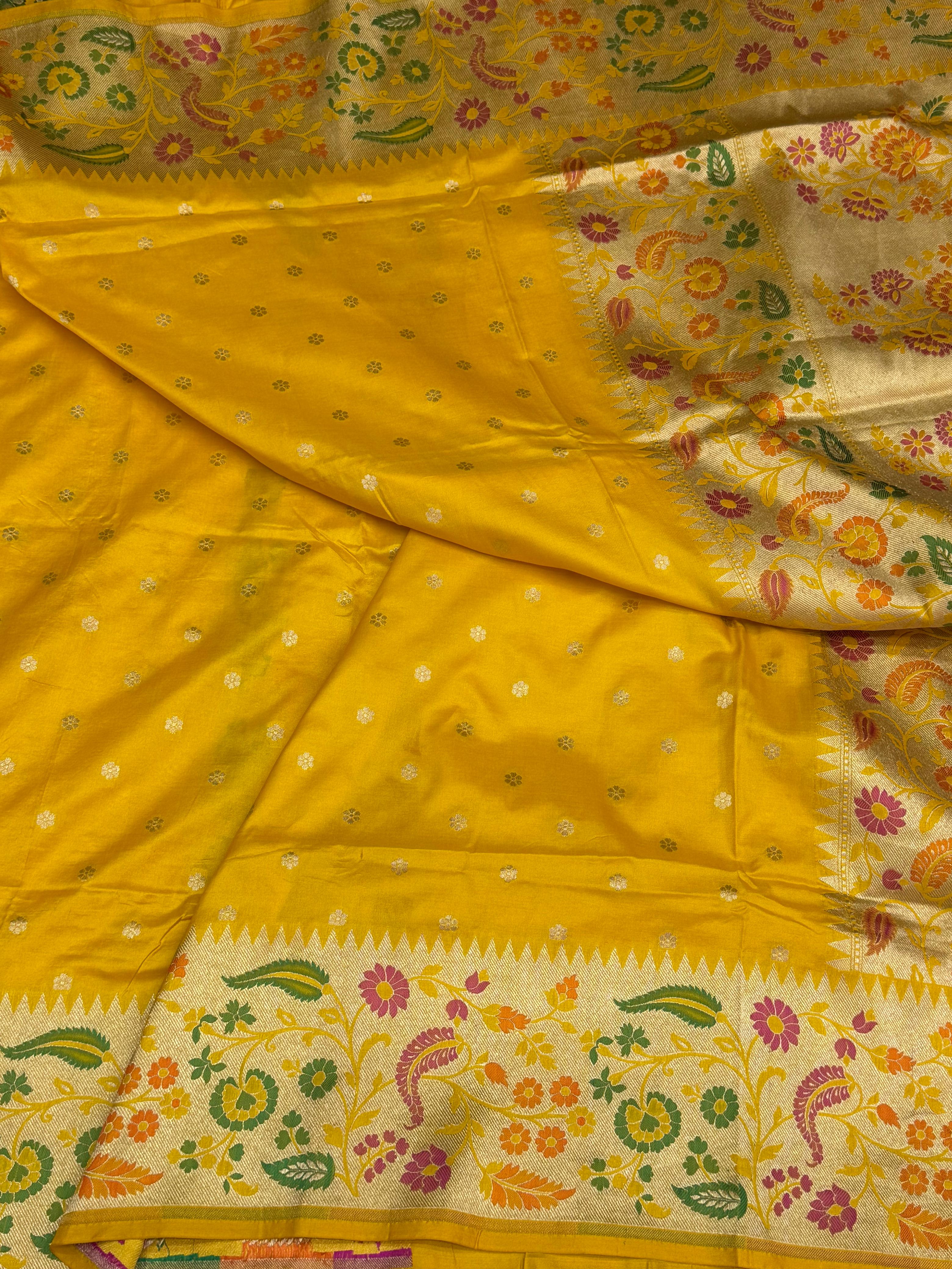 Pure Handloom Katan Silk Paithani Border Banarasi Saree – All Over Booti