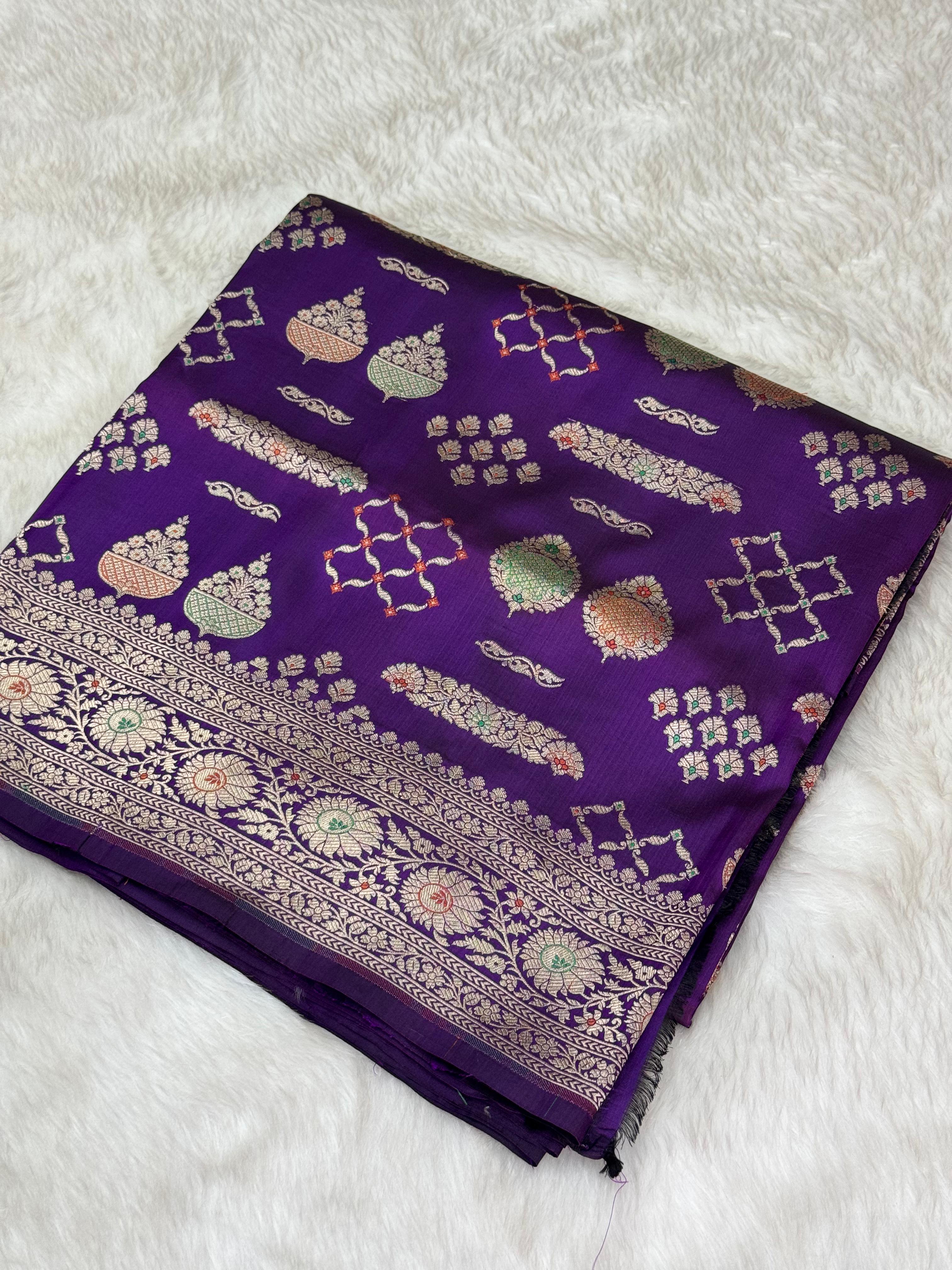 Pure Handloom Katan Silk Meenakari Booti Banarasi Saree
