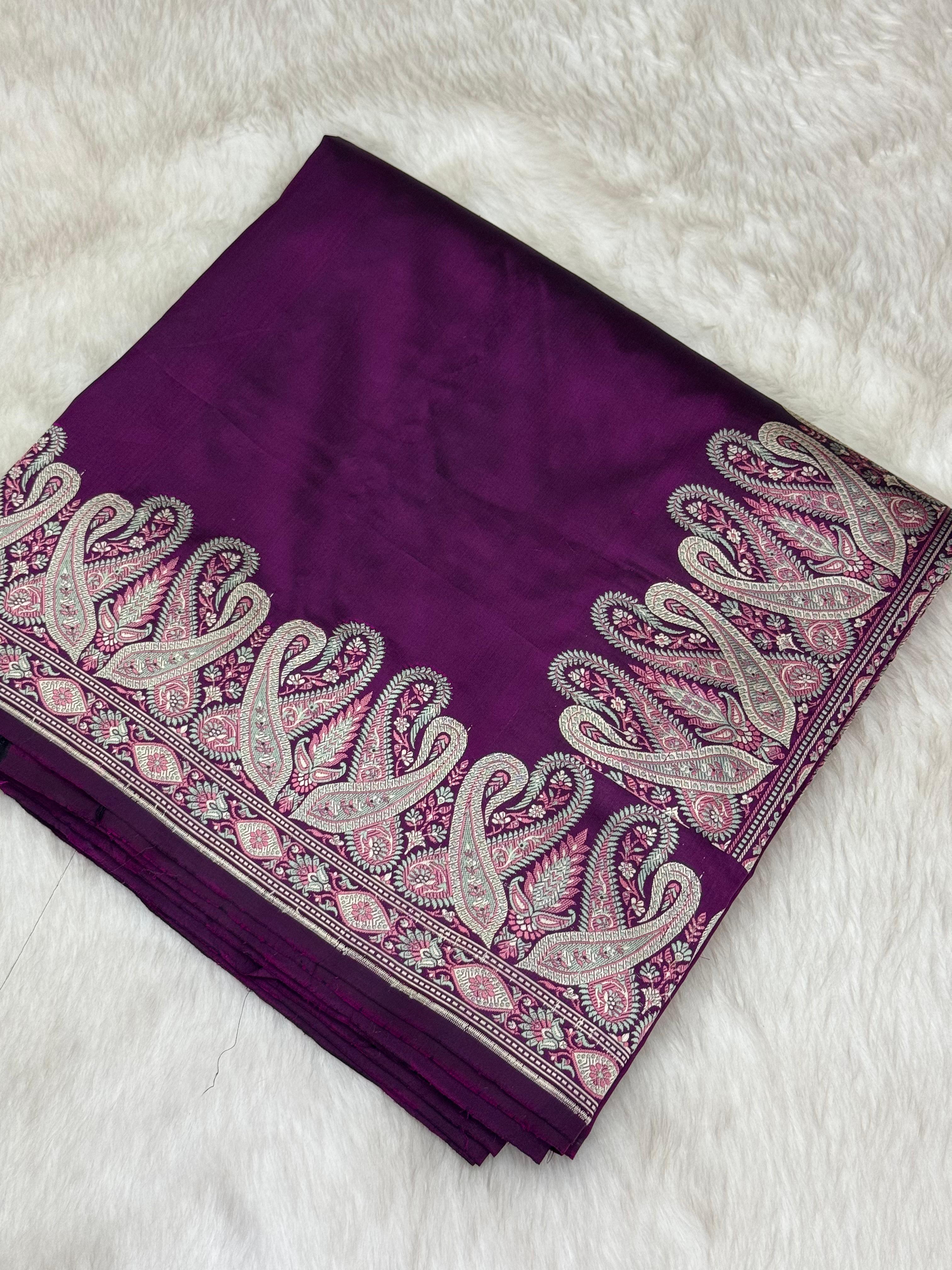 Pure Handloom Katan Silk Banarasi Saree - Plain Body