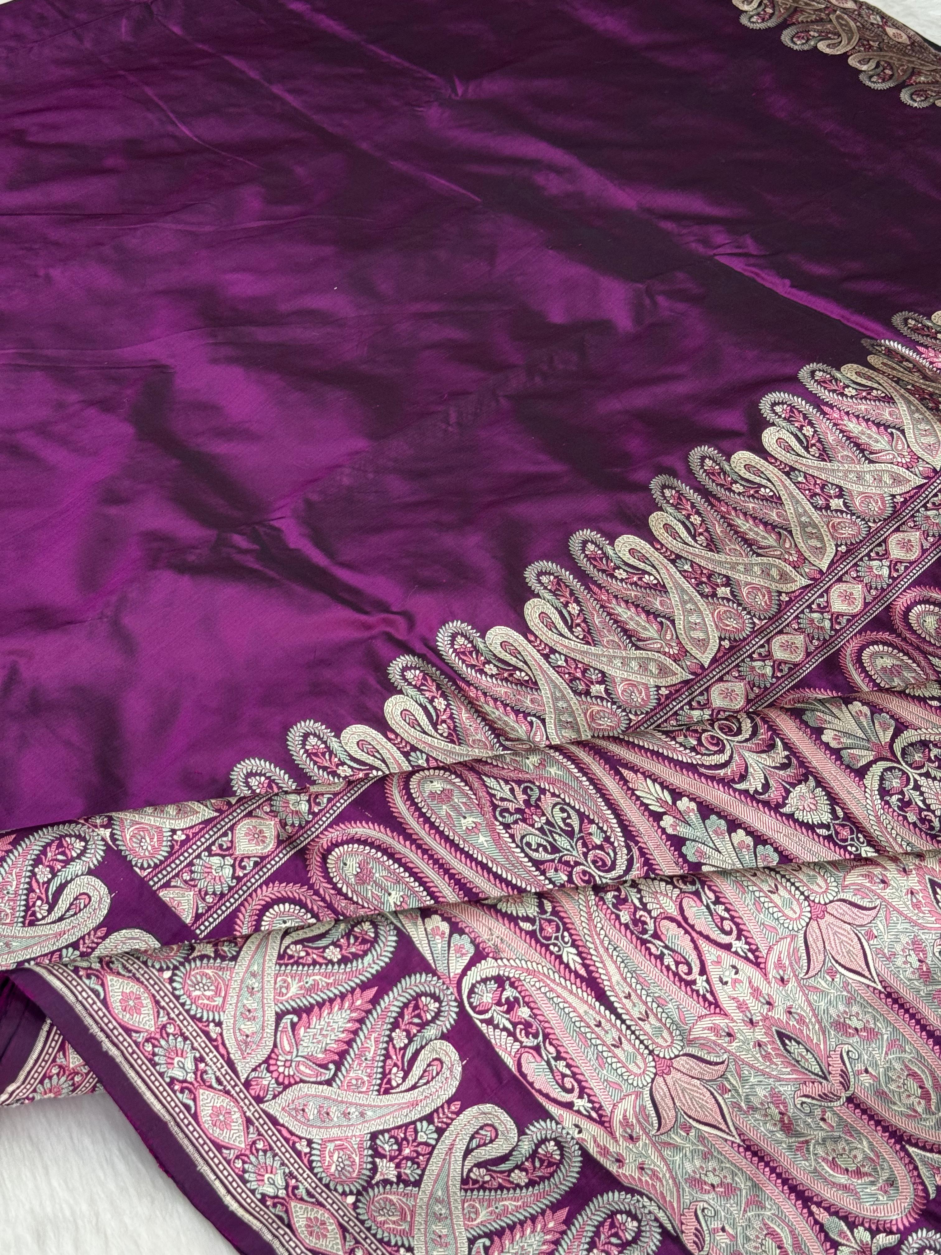Pure Handloom Katan Silk Banarasi Saree - Plain Body