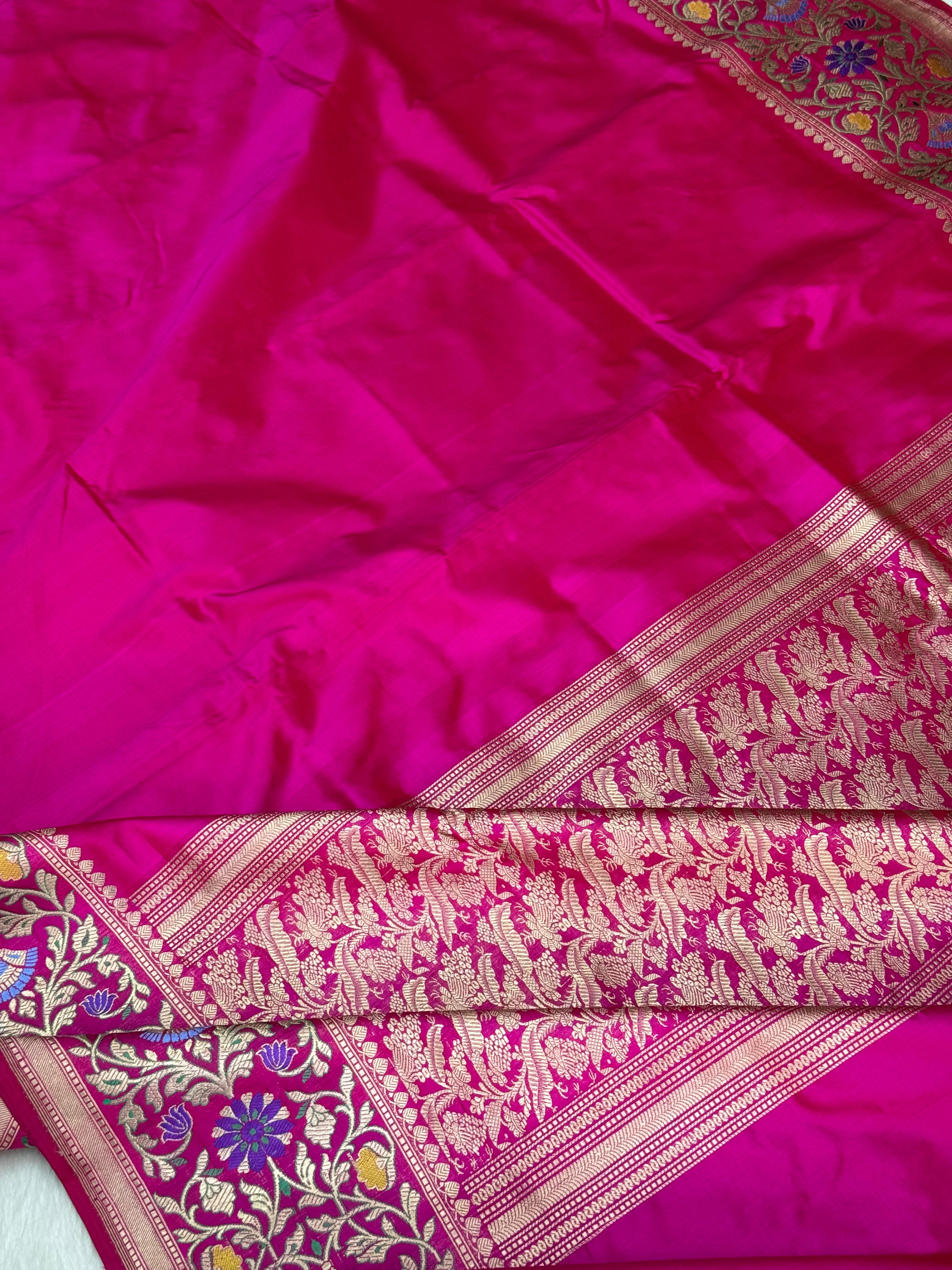 Pure Handloom Katan Silk Paithani Border Banarasi Saree