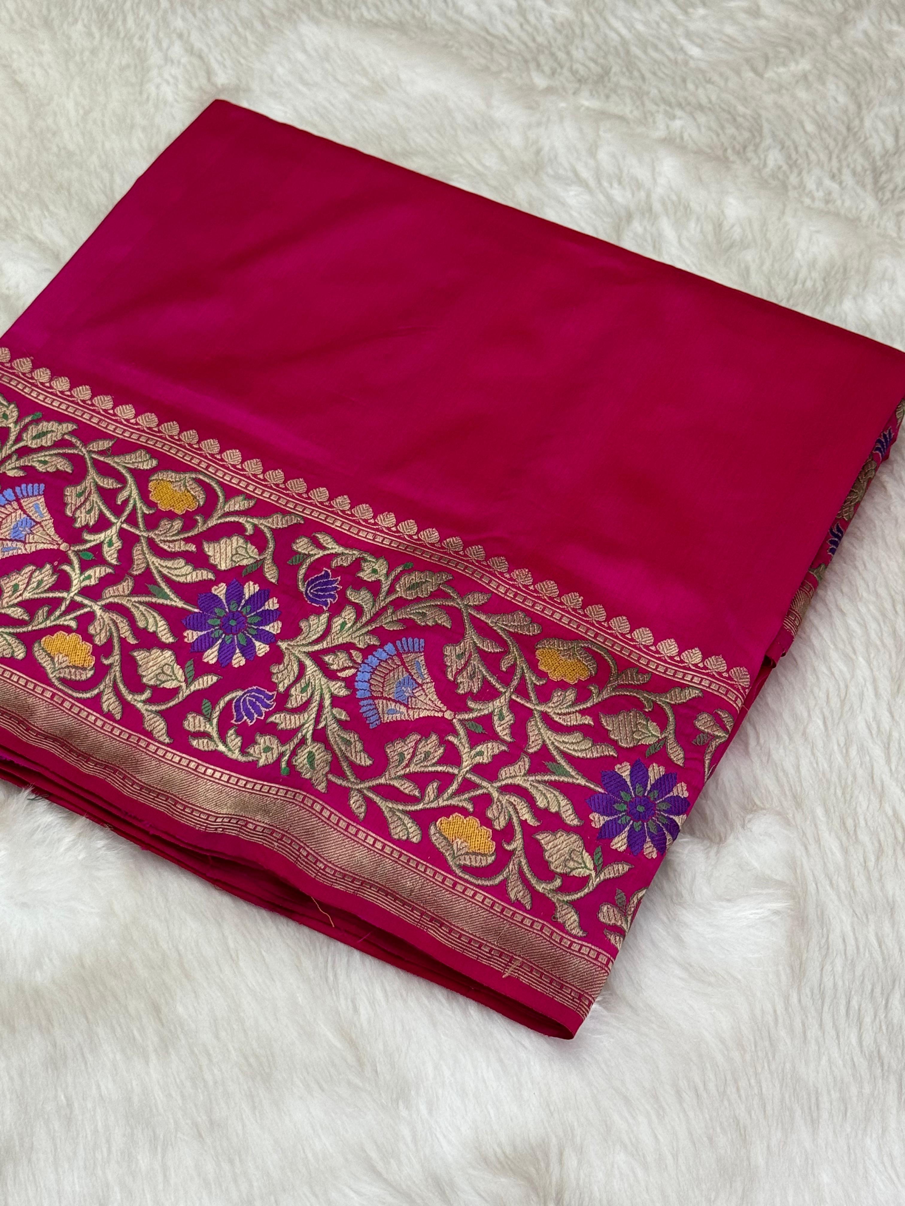 Pure Handloom Katan Silk Paithani Border Banarasi Saree