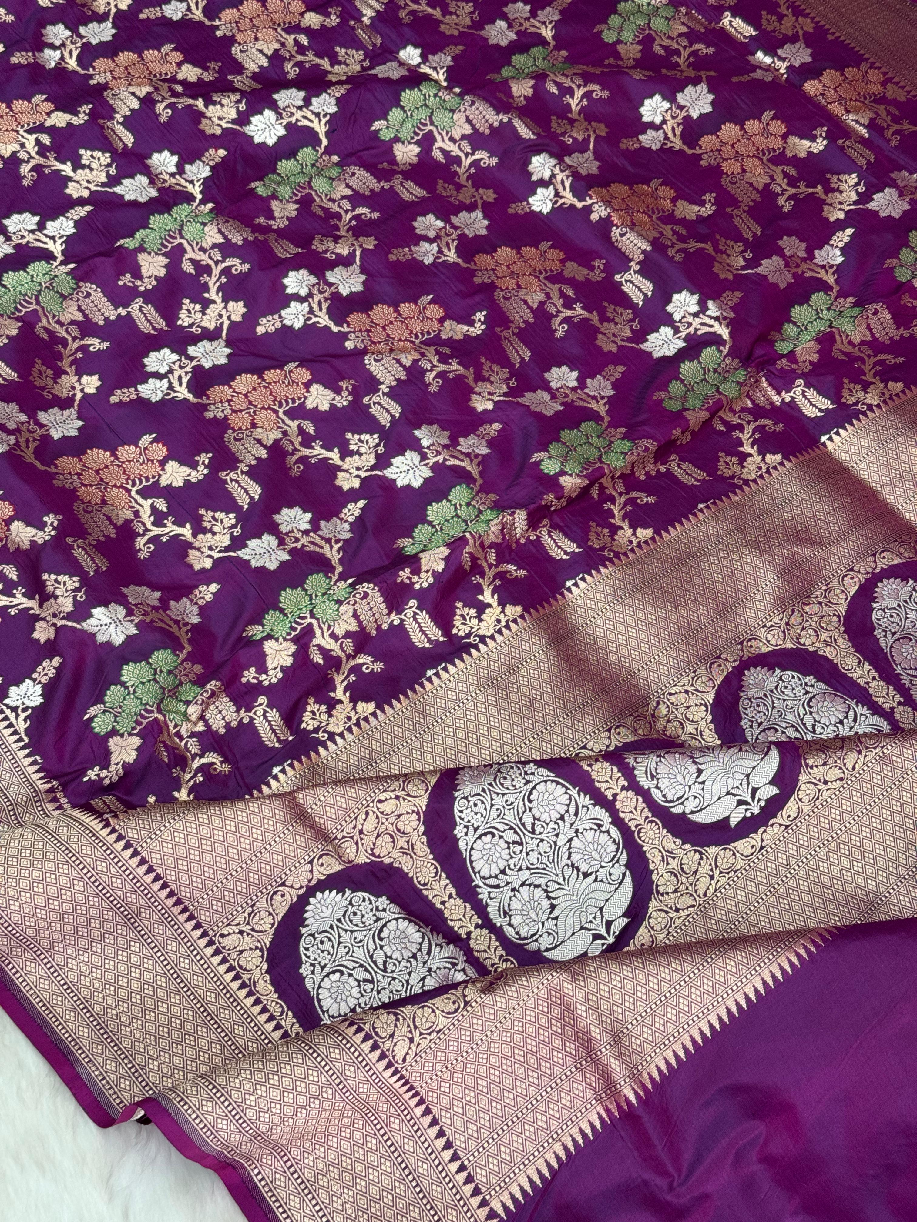 Pure Handloom Katan Silk Tilfi Jaal Banarasi Saree