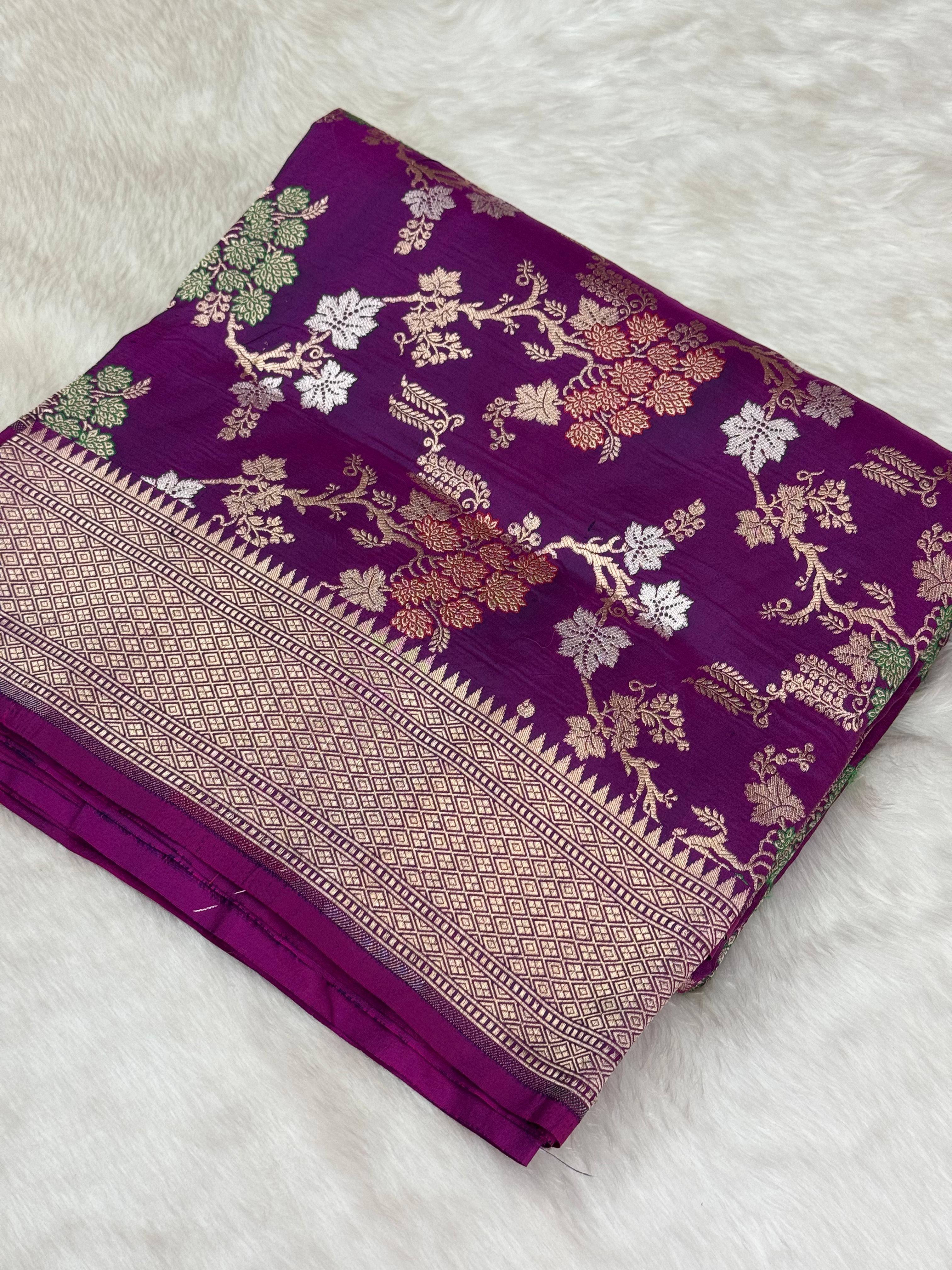 Pure Handloom Katan Silk Tilfi Jaal Banarasi Saree