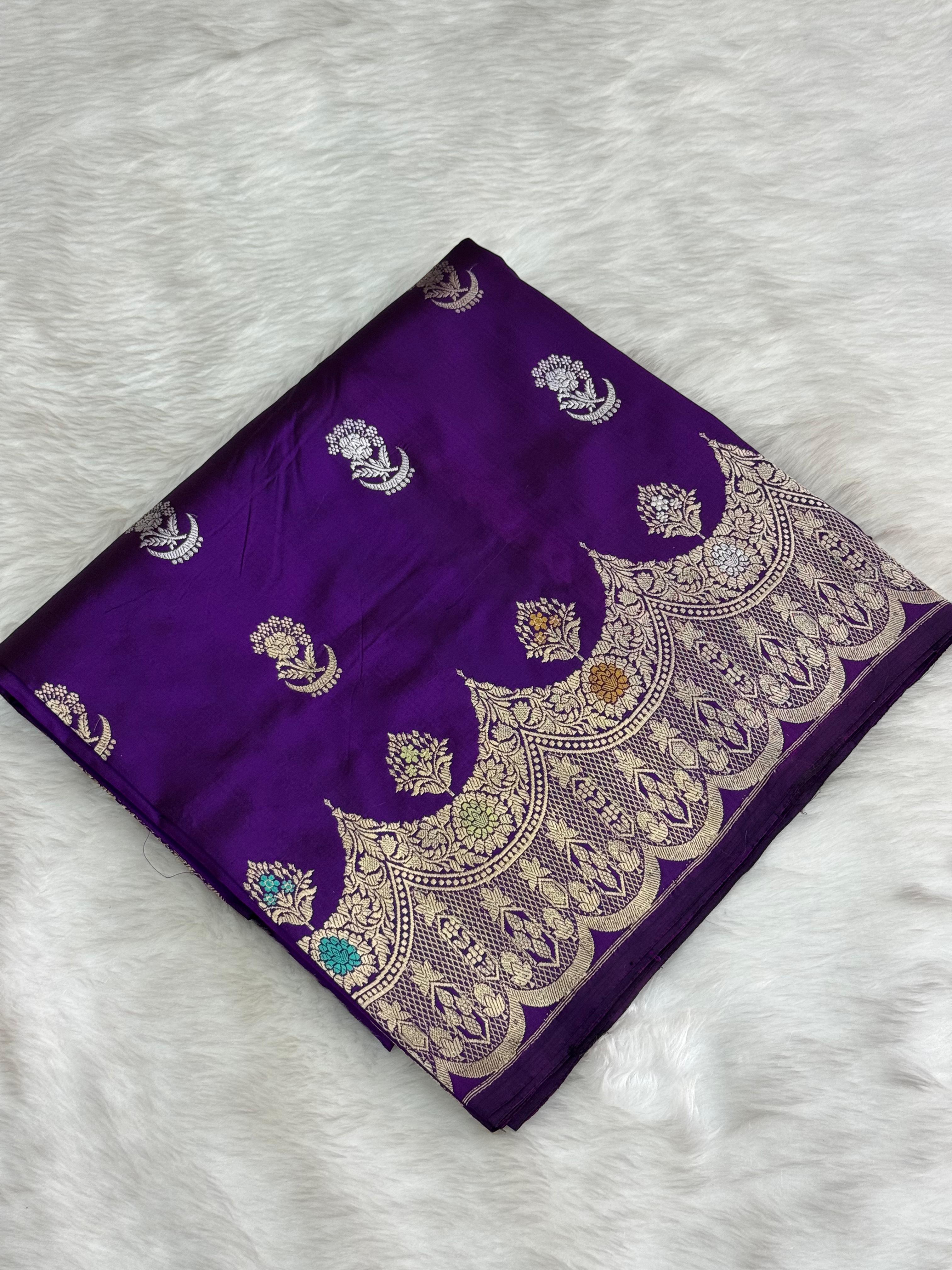 Pure Handloom Katan Silk  Banarasi Saree – Scallop Border with Tilfi Meenakari