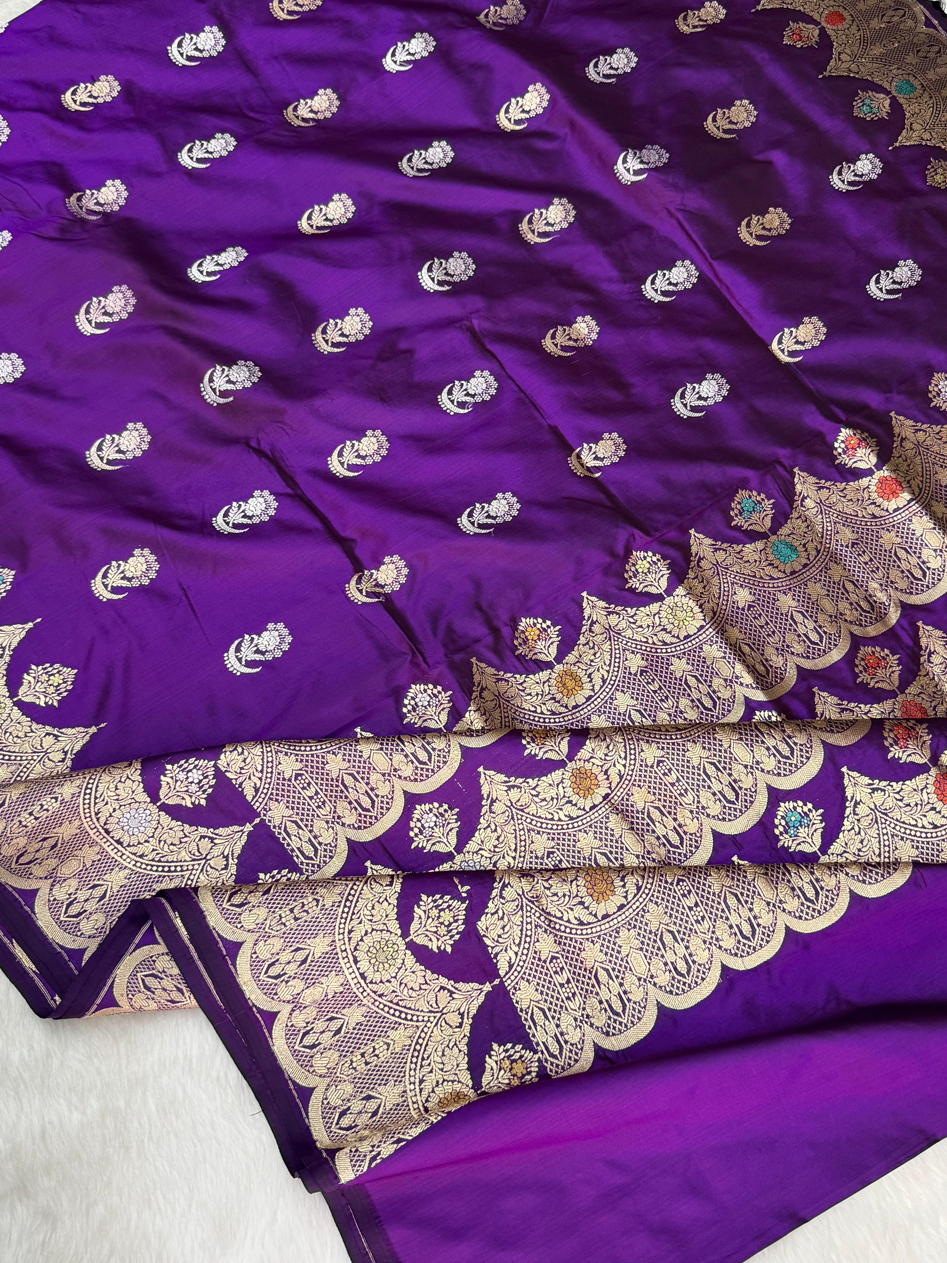 Pure Handloom Katan Silk  Banarasi Saree – Scallop Border with Tilfi Meenakari