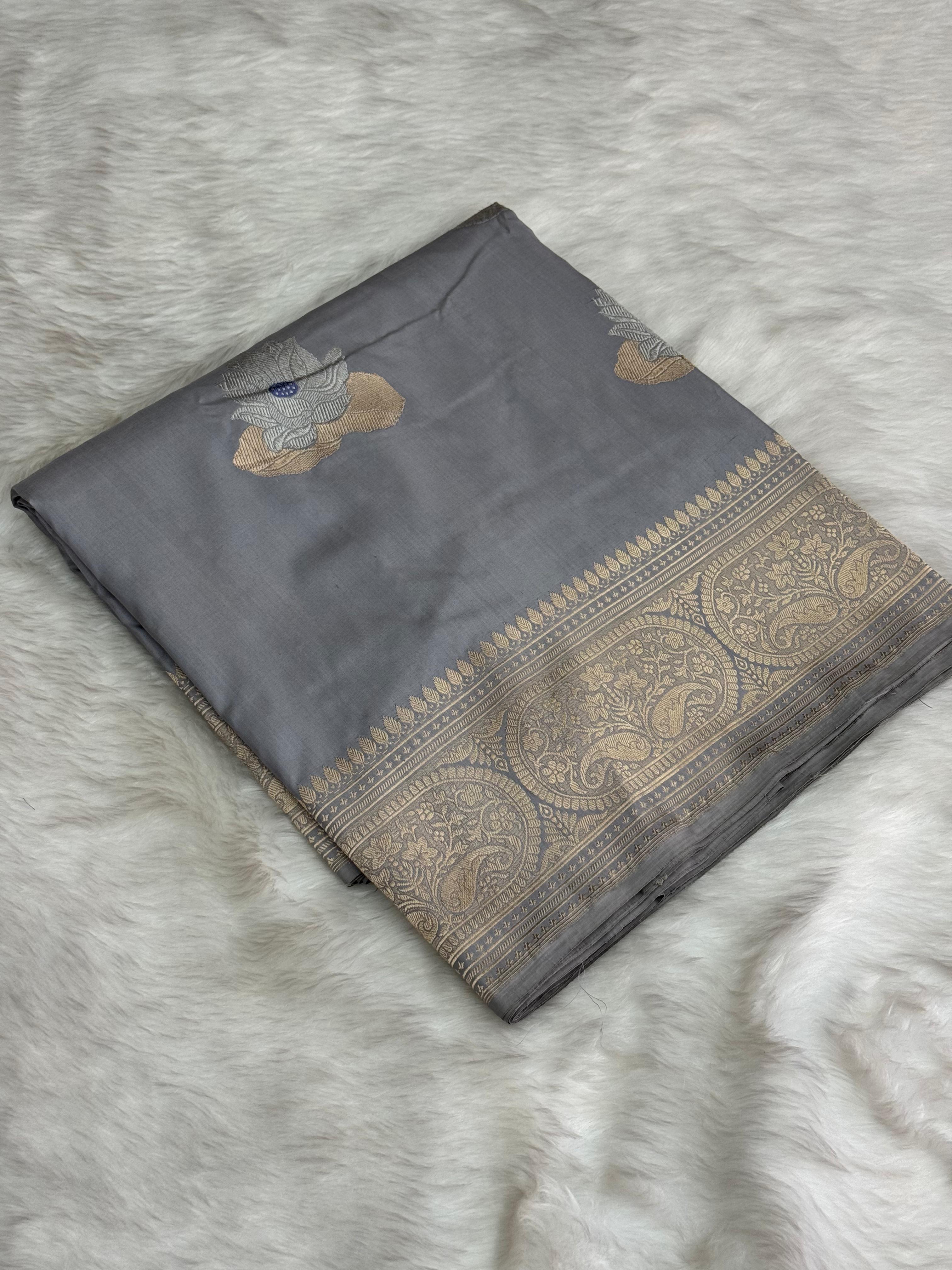Pure Handloom Katan Silk Banarasi Saree – Tilfi Flower Boota