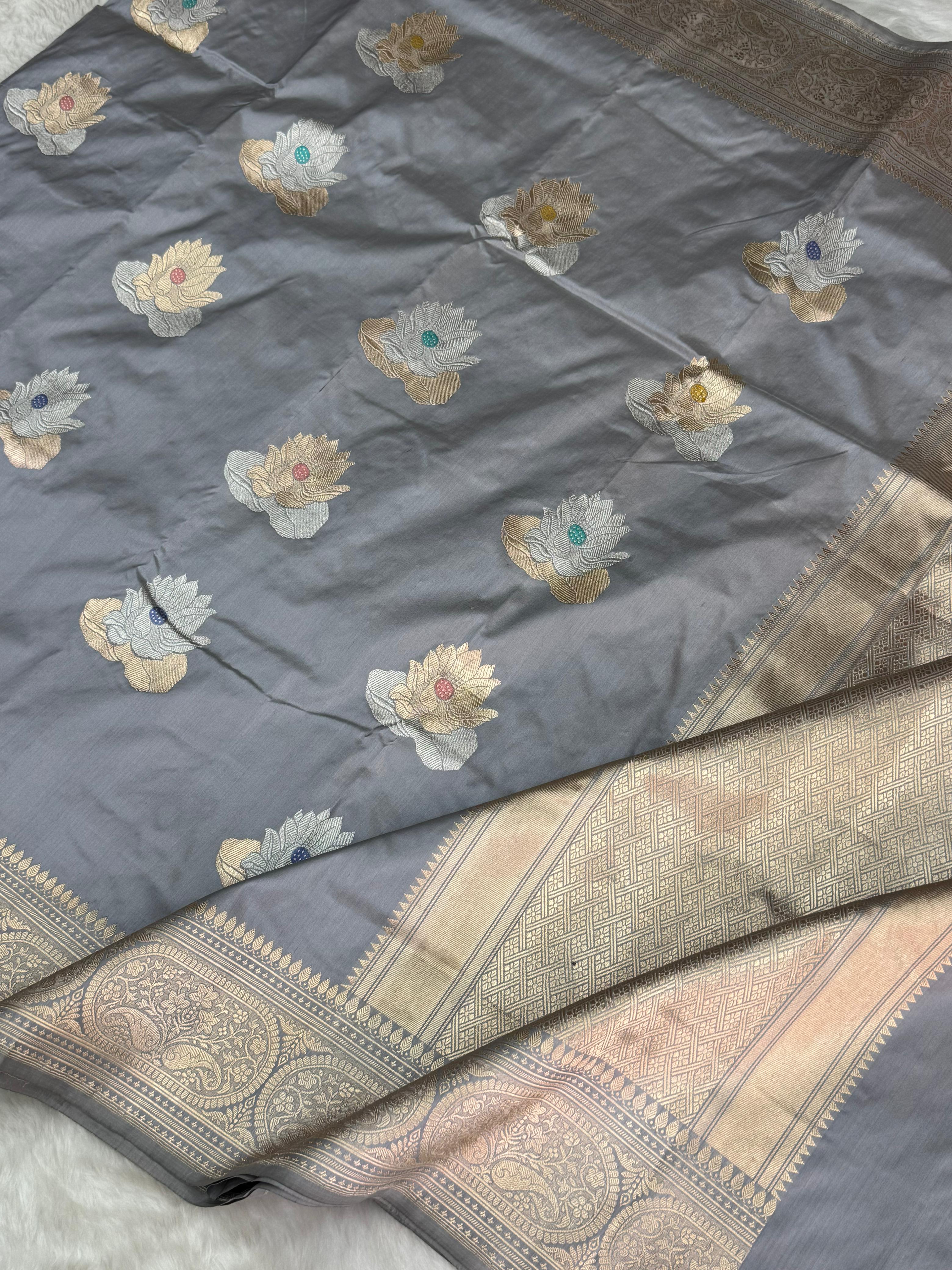 Pure Handloom Katan Silk Banarasi Saree – Tilfi Flower Boota