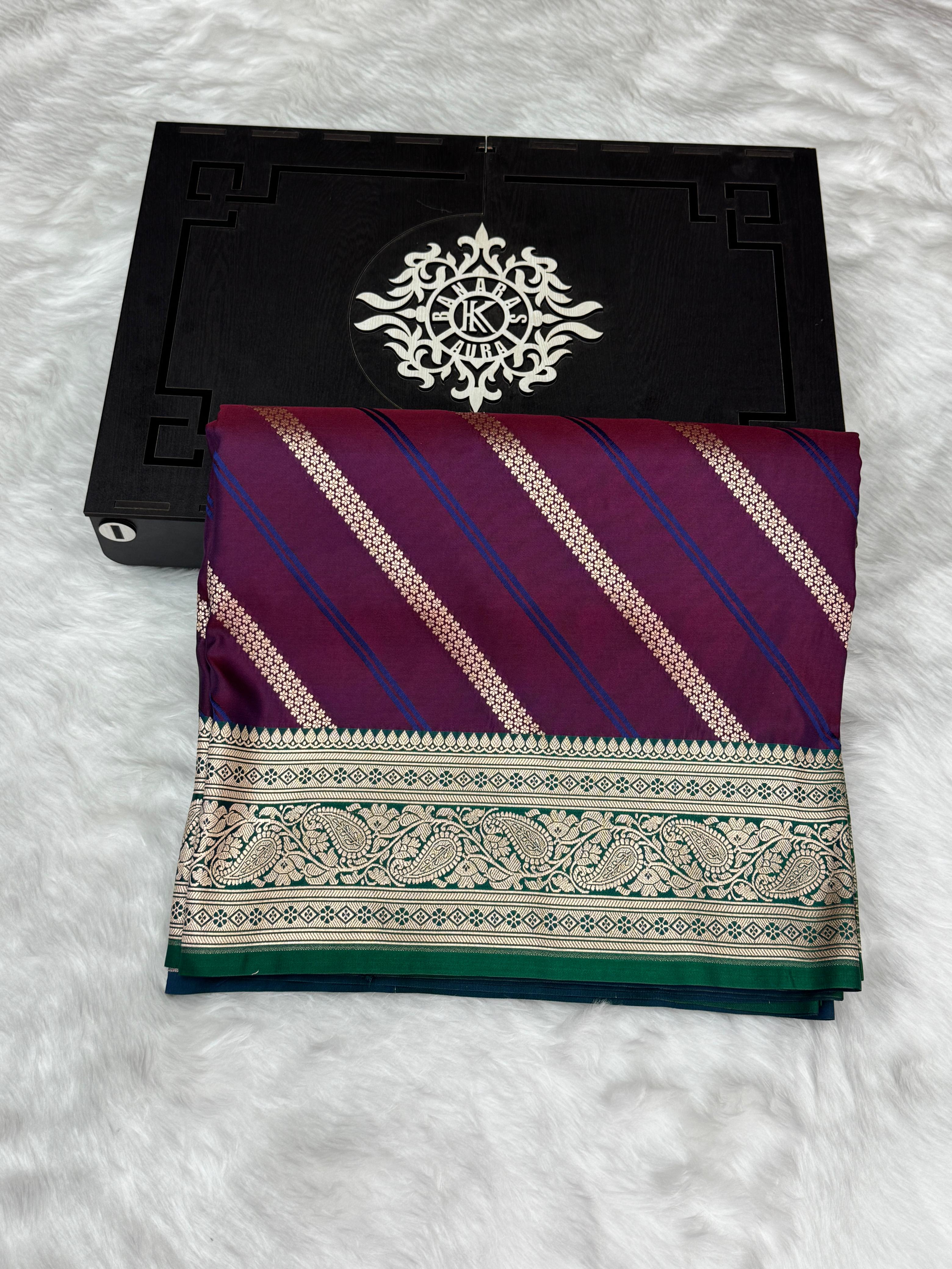 Banarasi Mashru Silk Rangkaat Saree with Contrast Border