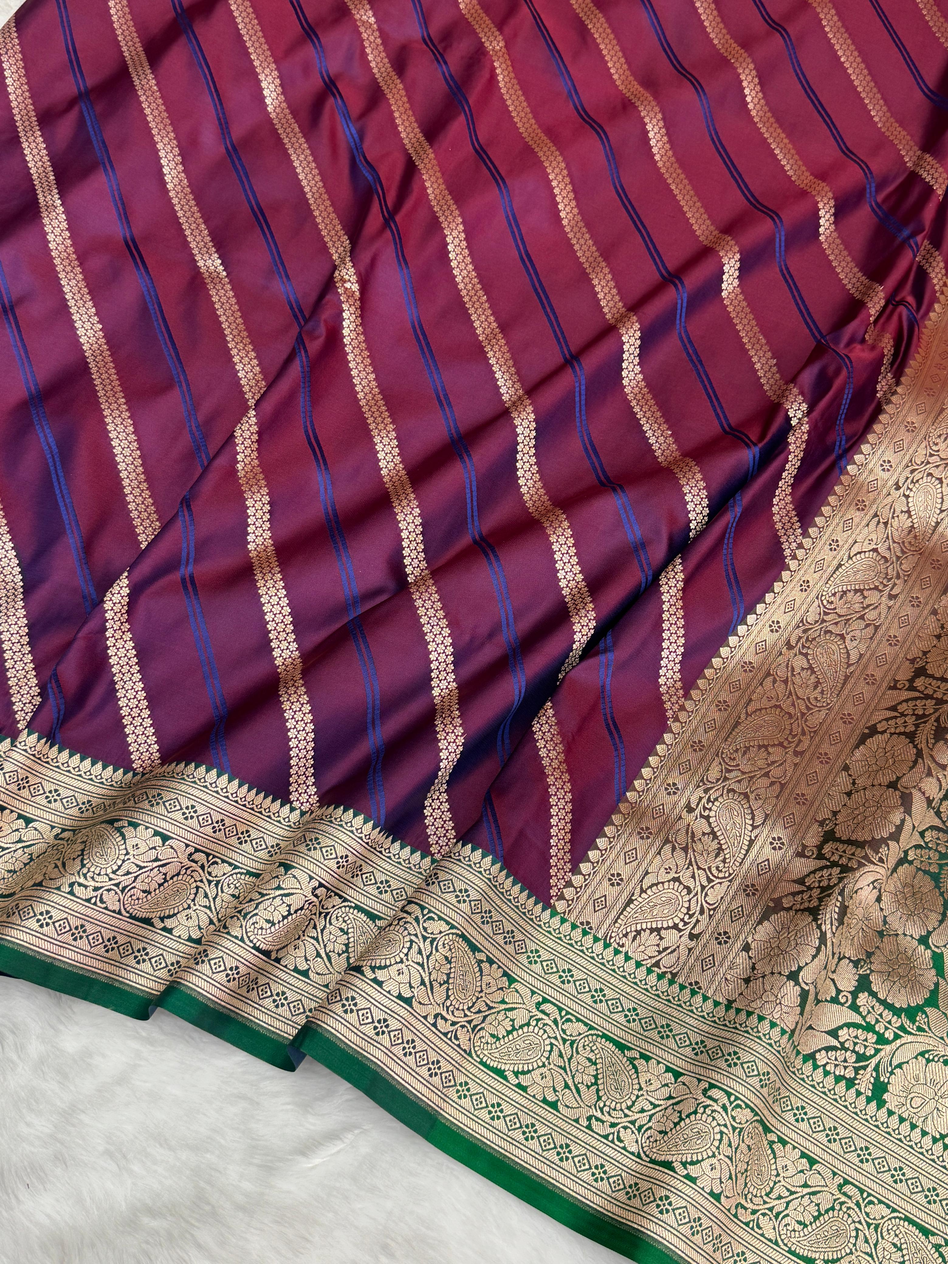 Banarasi Mashru Silk Rangkaat Saree with Contrast Border