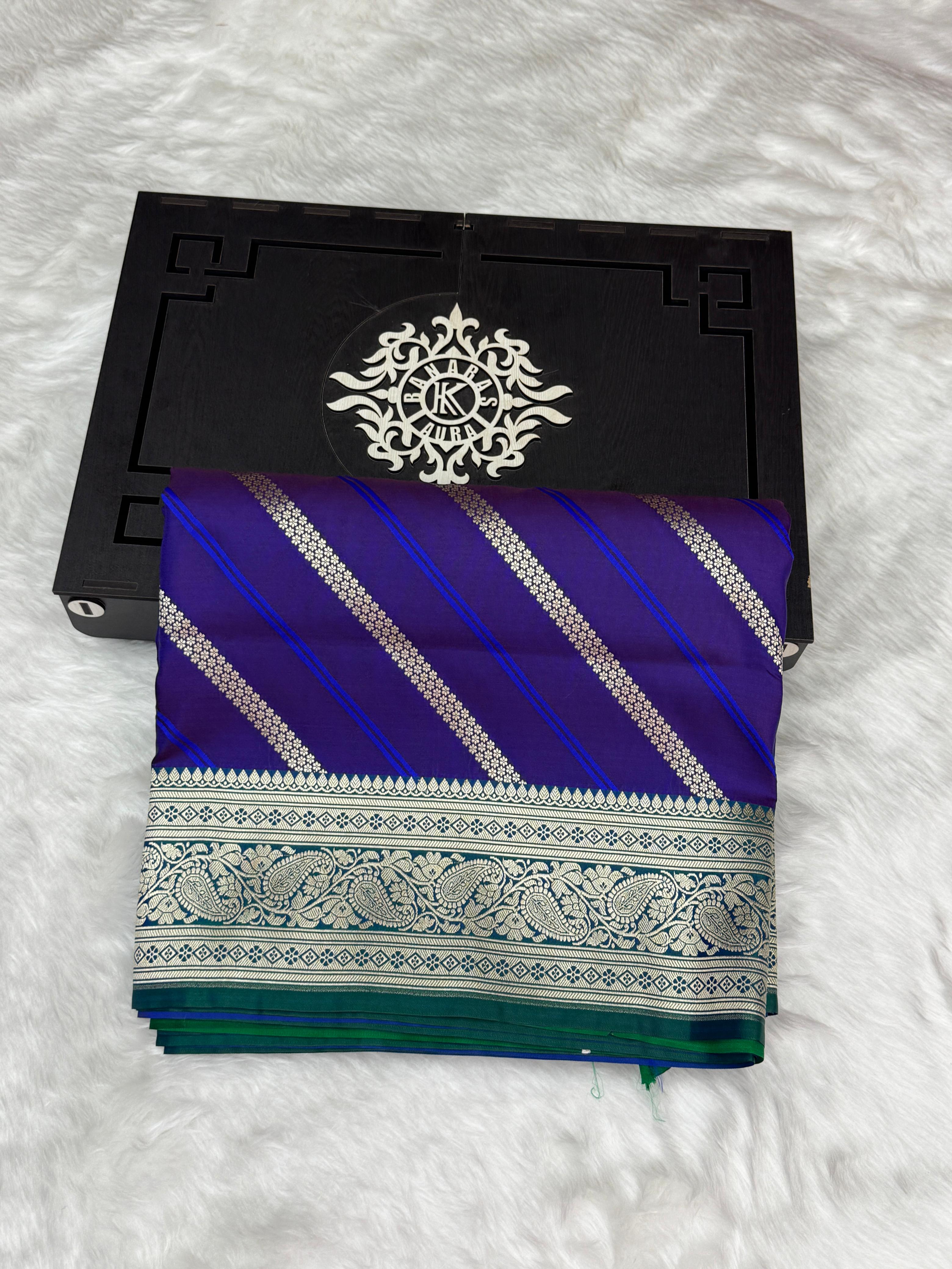 Banarasi Mashru Silk Rangkaat Saree with Contrast Border