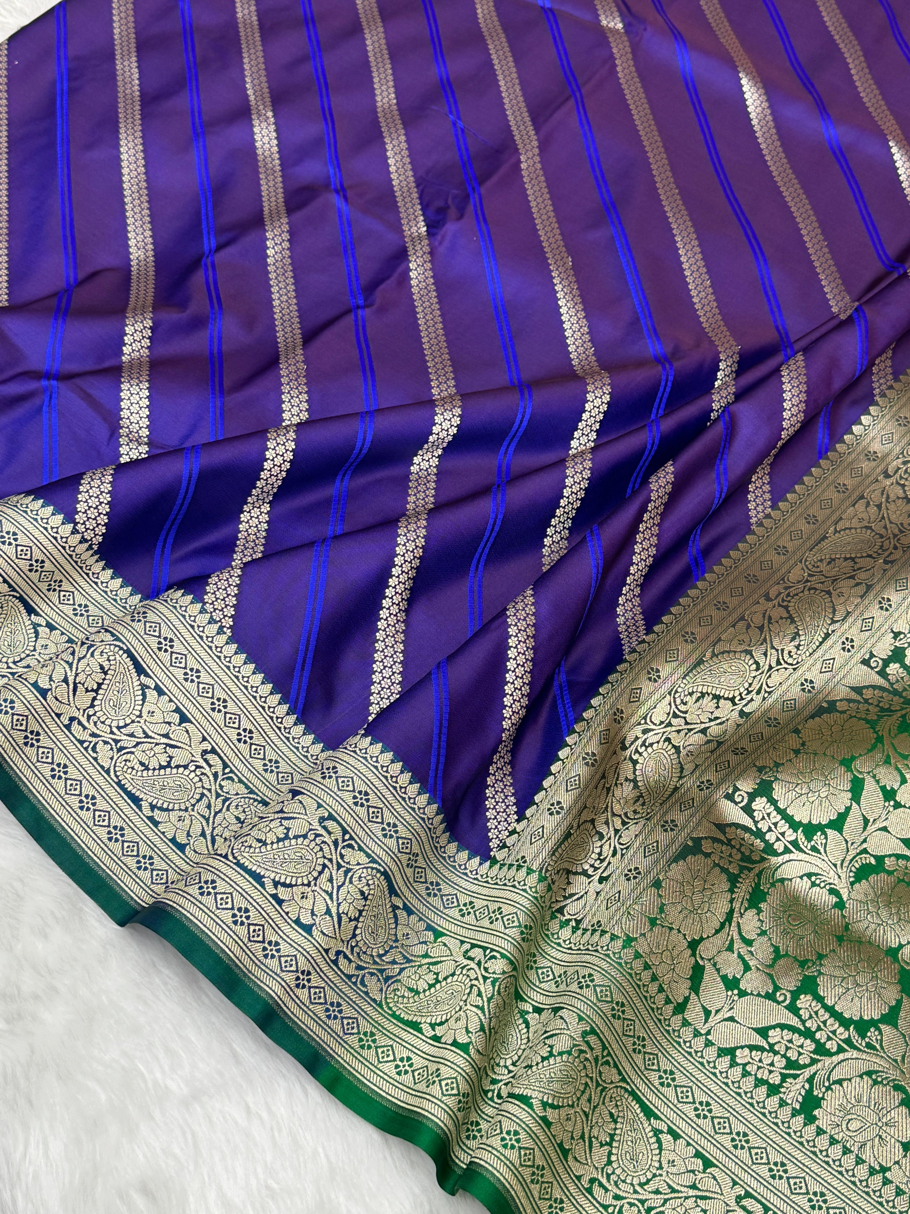 Banarasi Mashru Silk Rangkaat Saree with Contrast Border