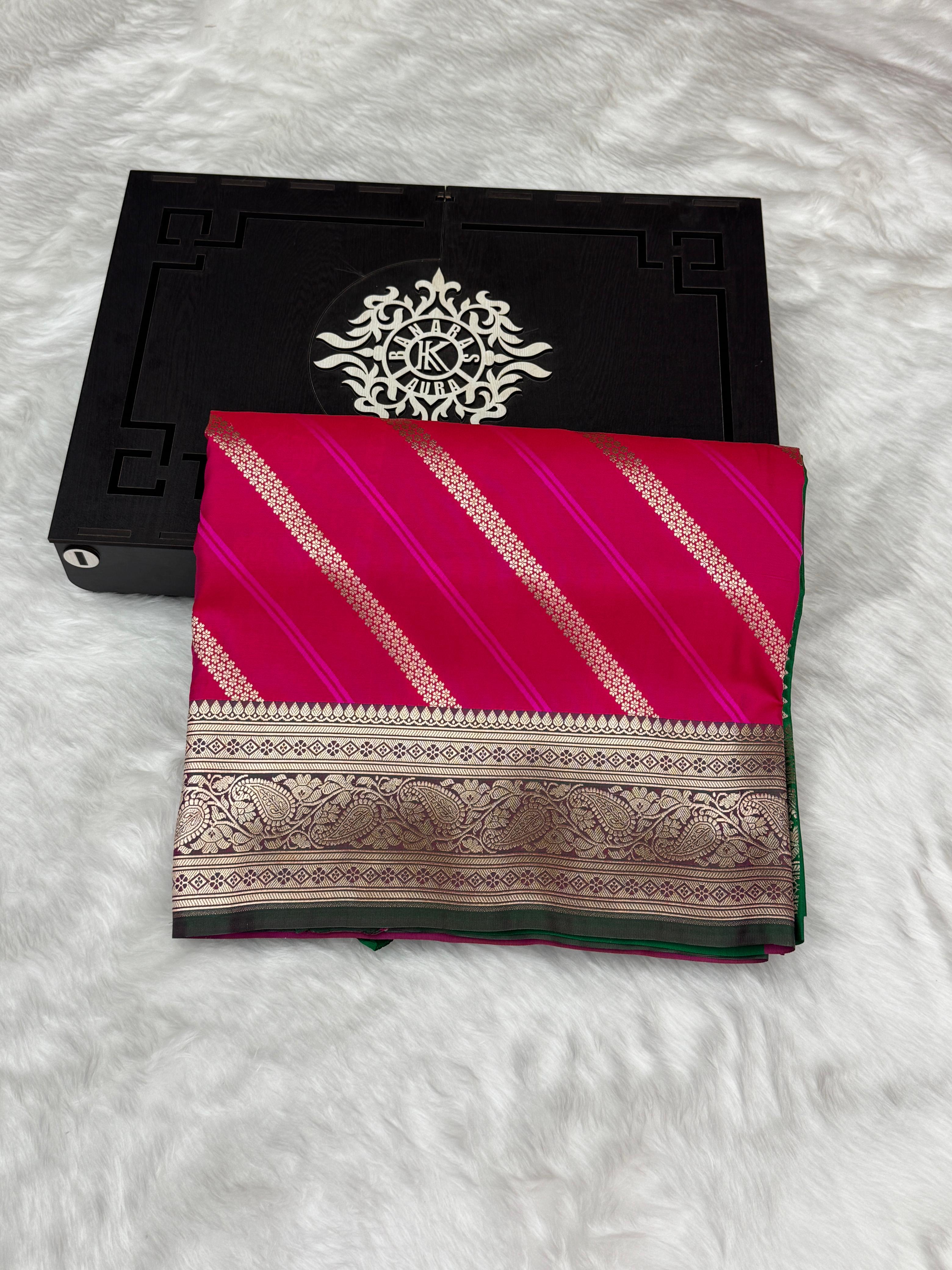 Banarasi Mashru Silk Rangkaat Saree with Contrast Border