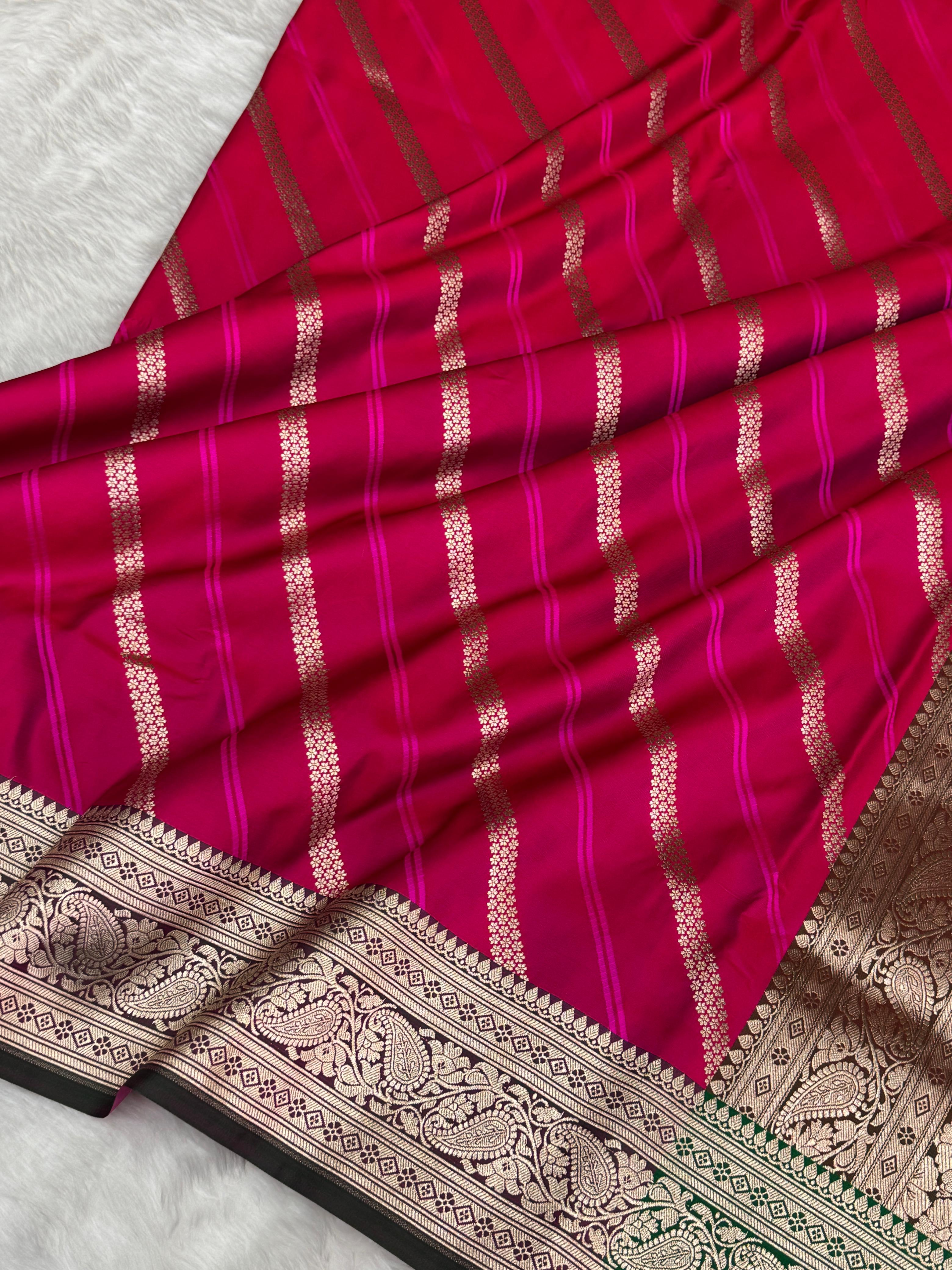 Banarasi Mashru Silk Rangkaat Saree with Contrast Border