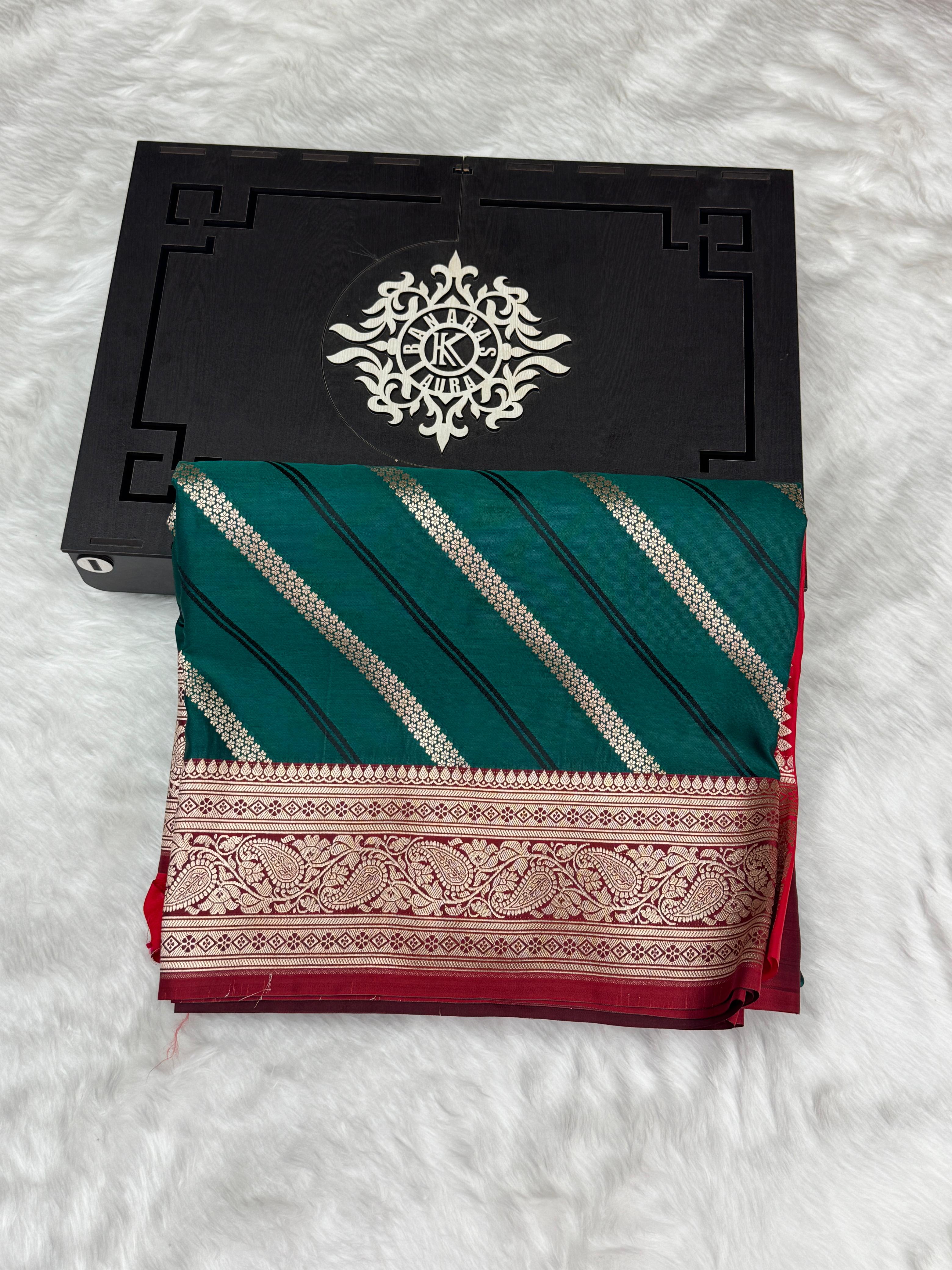 Banarasi Mashru Silk Rangkaat Saree with Contrast Border