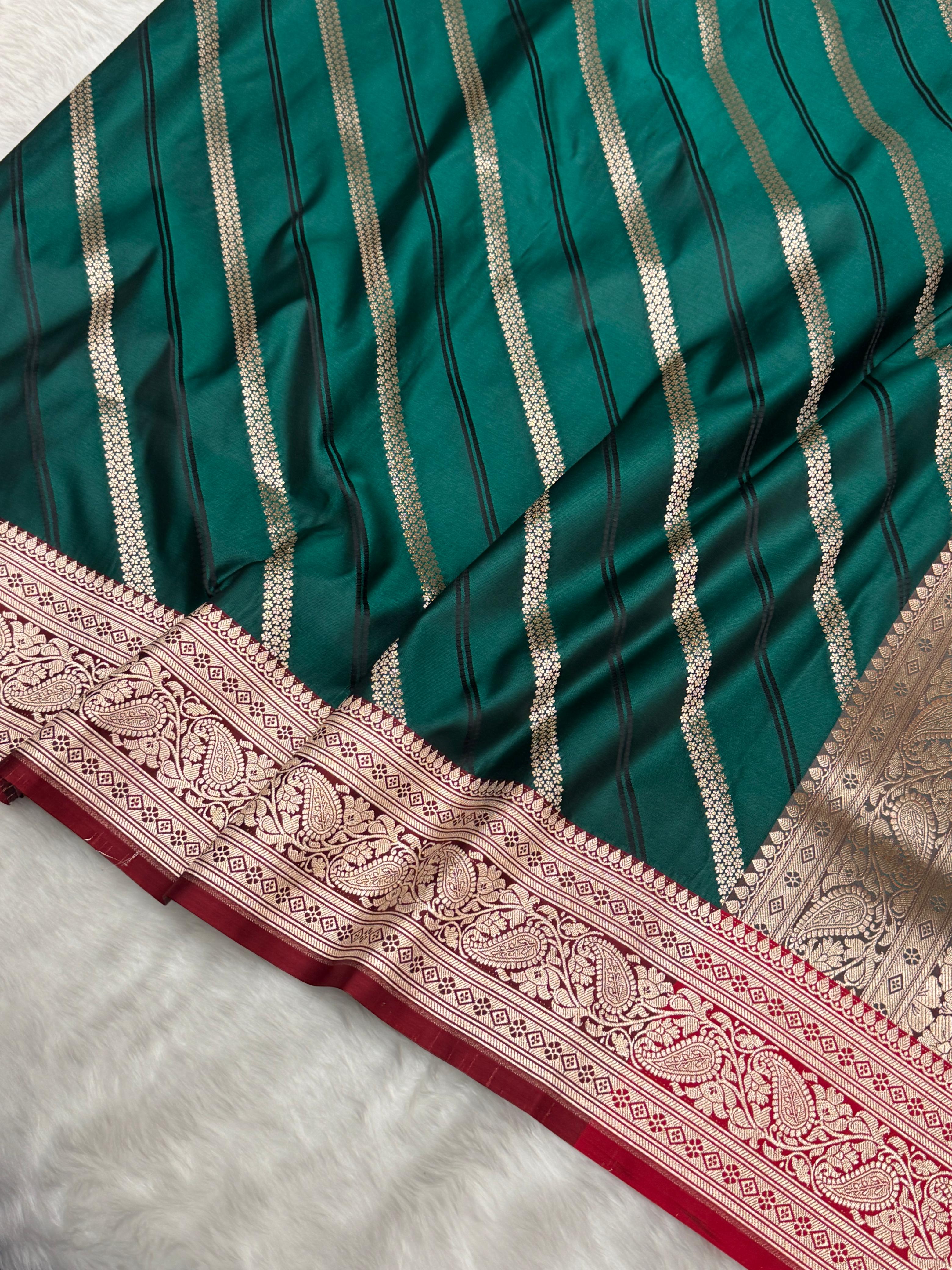 Banarasi Mashru Silk Rangkaat Saree with Contrast Border